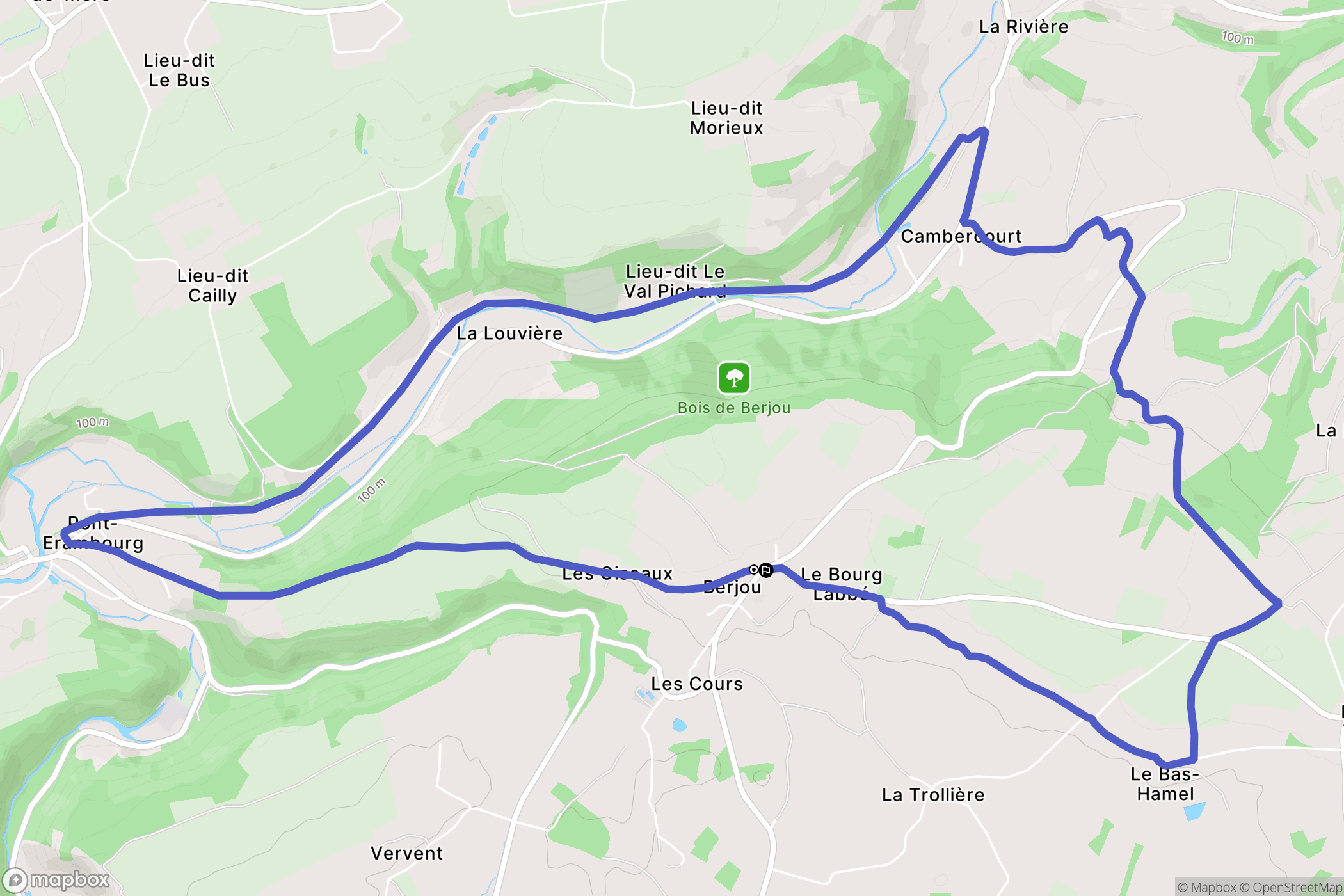 Berjou : carte du parcours de randonnée - France