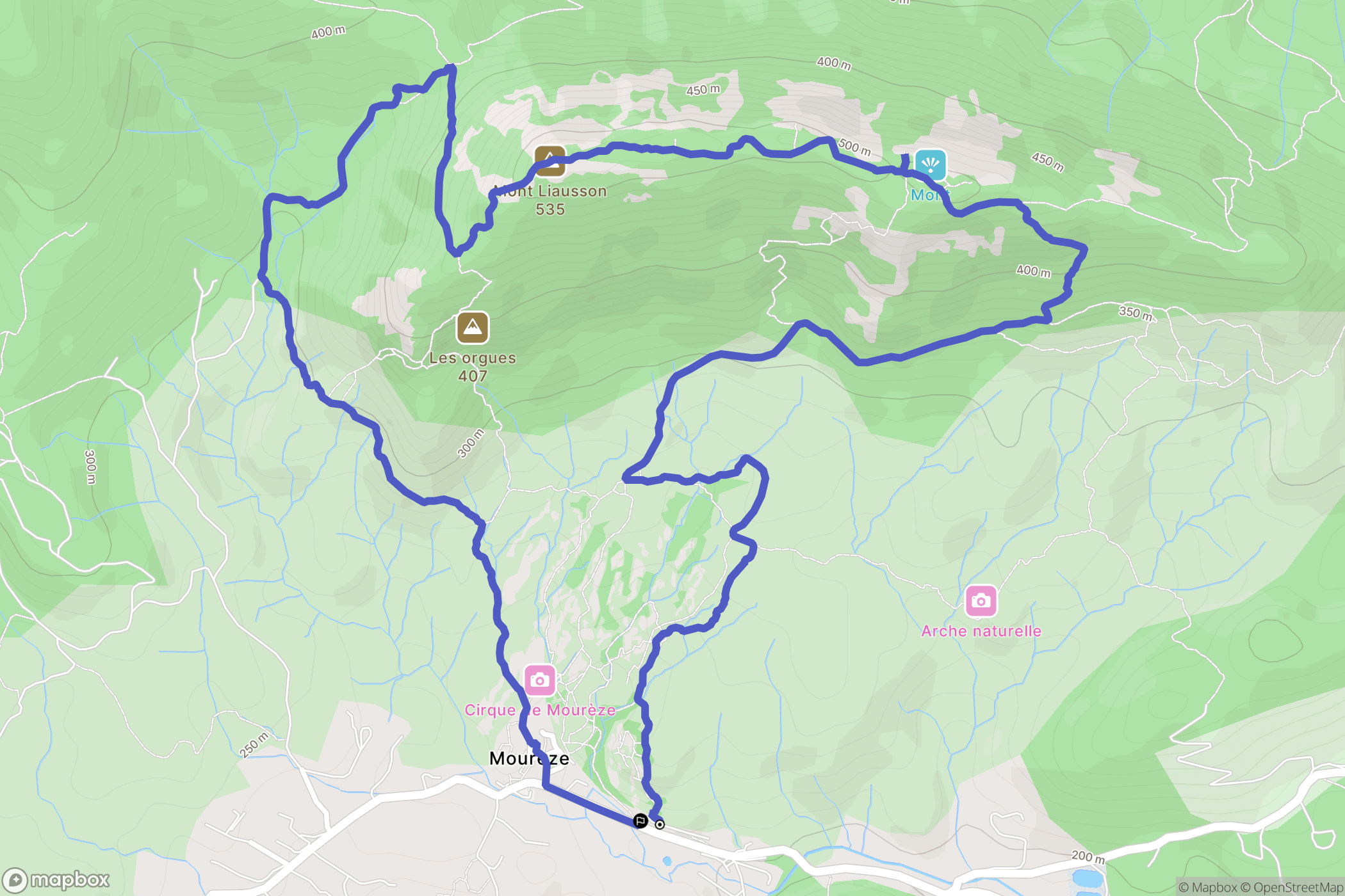 Mourèze : carte du parcours de randonnée - France