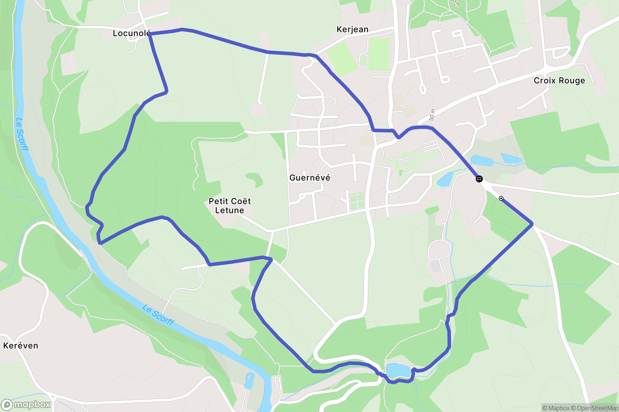 Cléguer : carte du parcours de randonnée - France