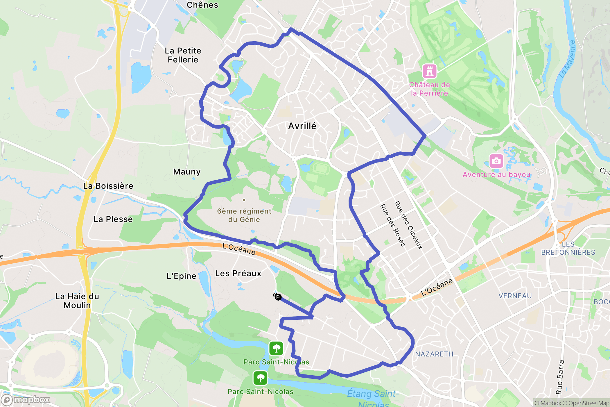Avrillé : carte du parcours de randonnée - France