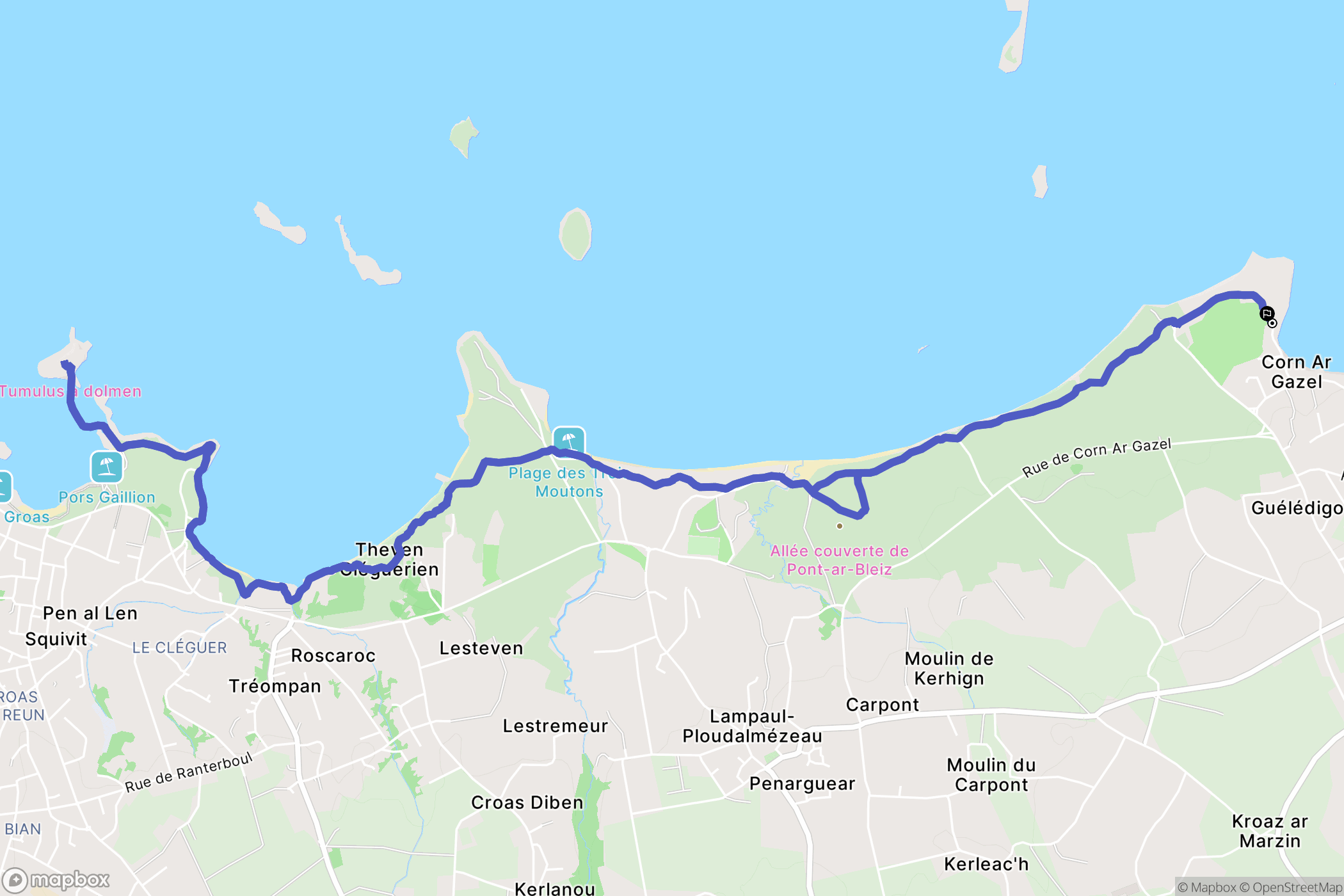 Saint-Pabu : carte du parcours de randonnée - France
