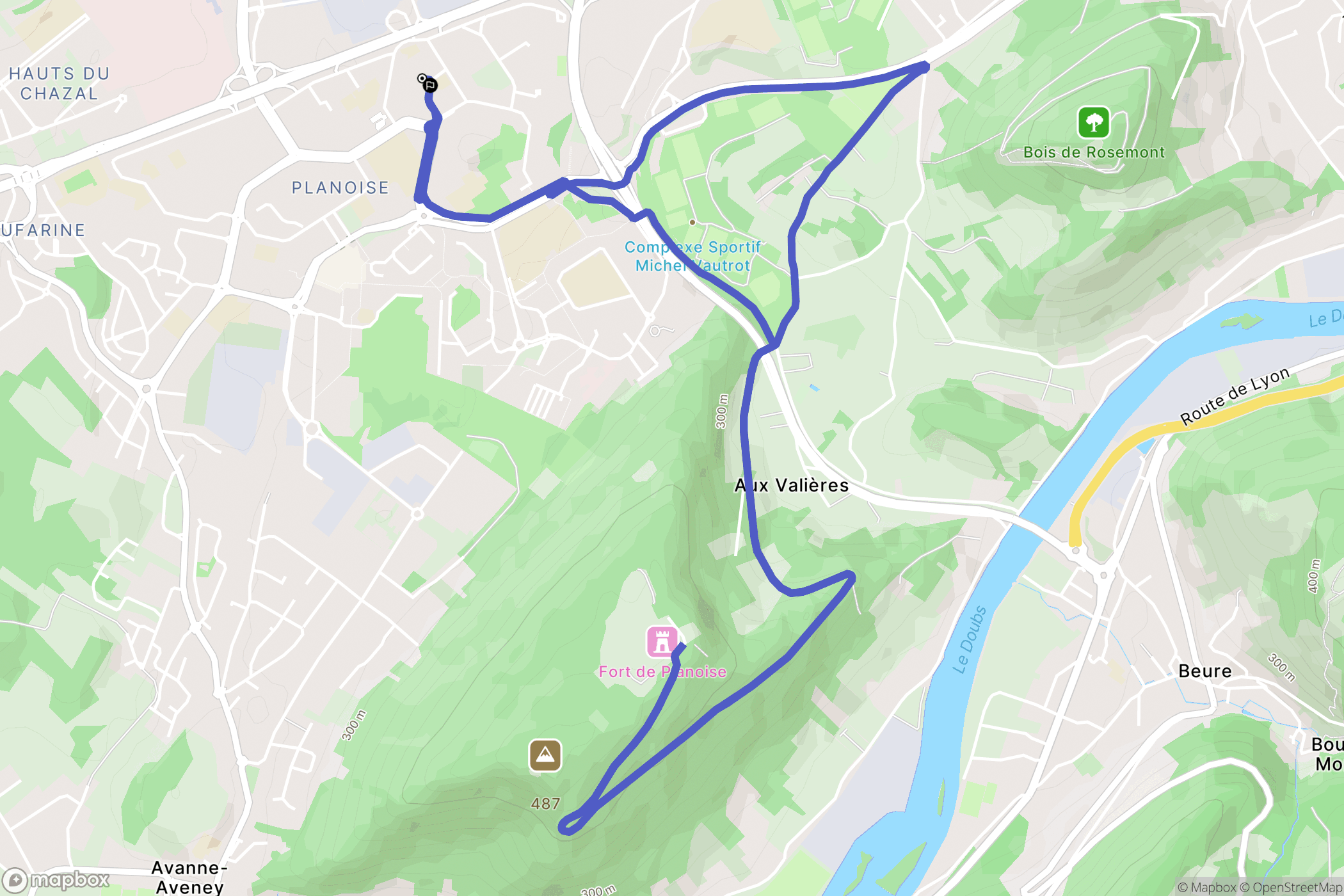 Besançon : carte du parcours de randonnée - France