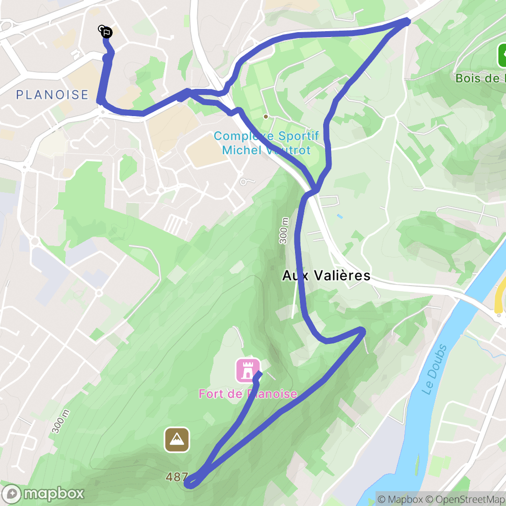 Besançon : carte du parcours de randonnée - France