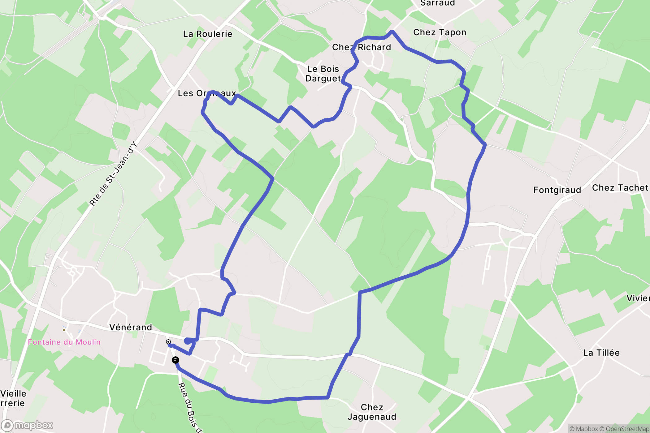 Vénérand : carte du parcours de randonnée - France