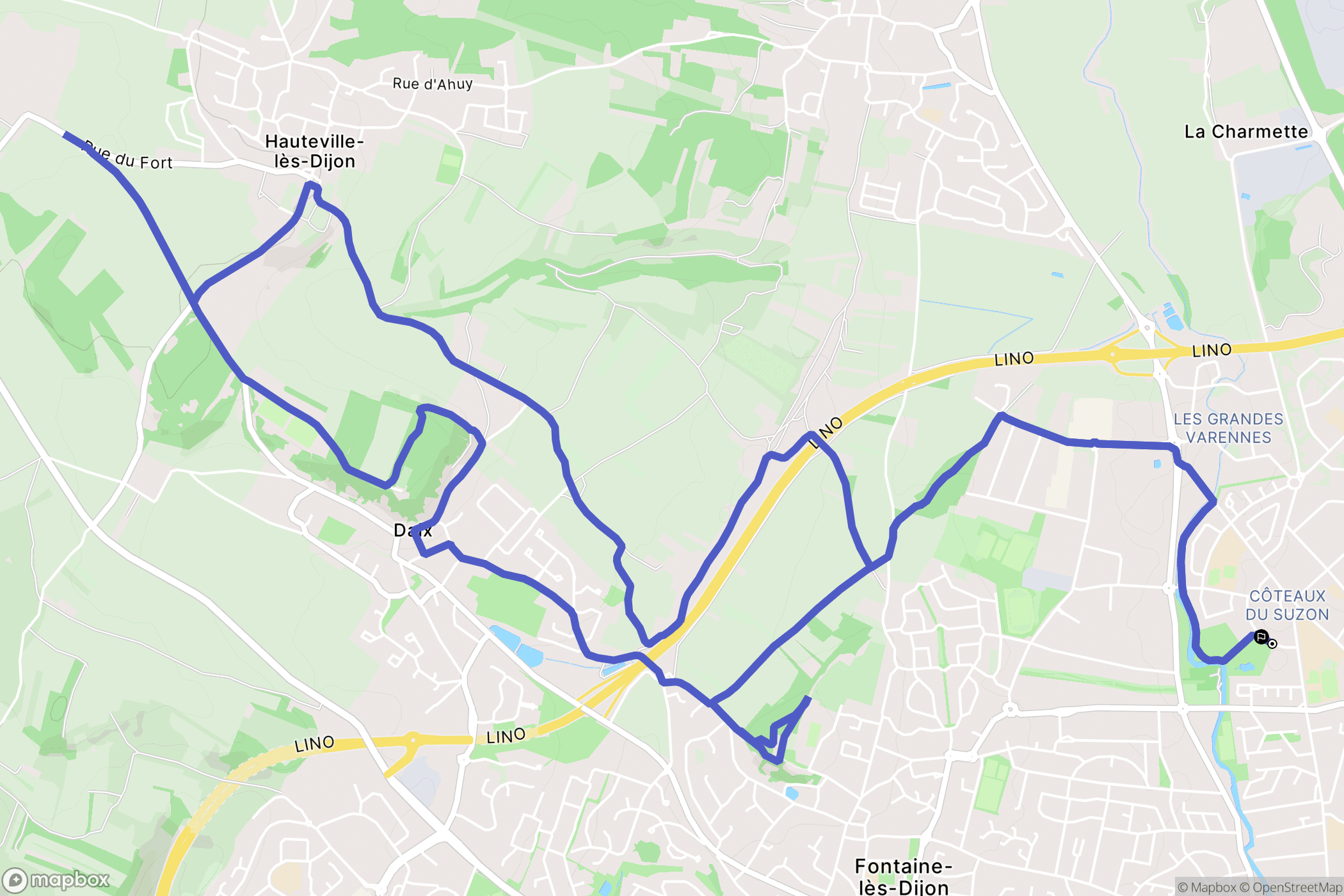 Dijon : carte du parcours de randonnée - France