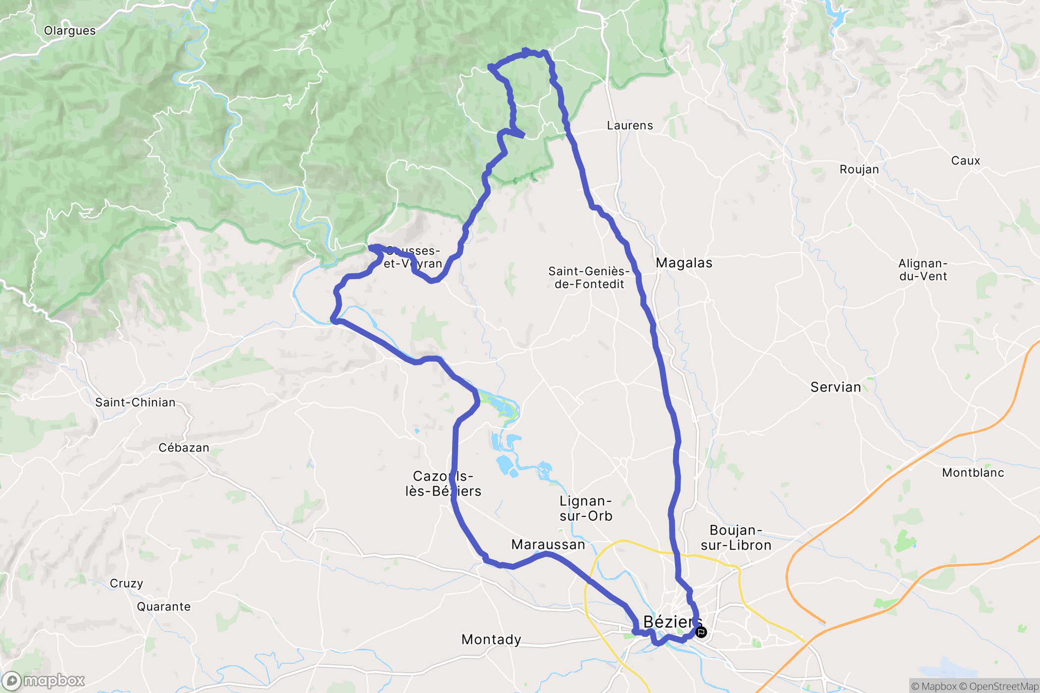 Béziers : carte du parcours de randonnée - France