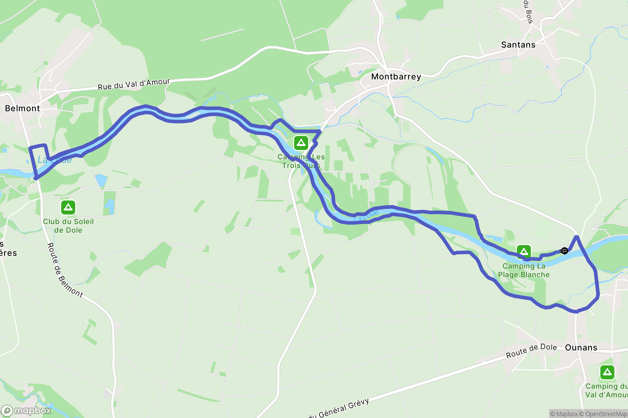 Ounans : carte du parcours de randonnée - France