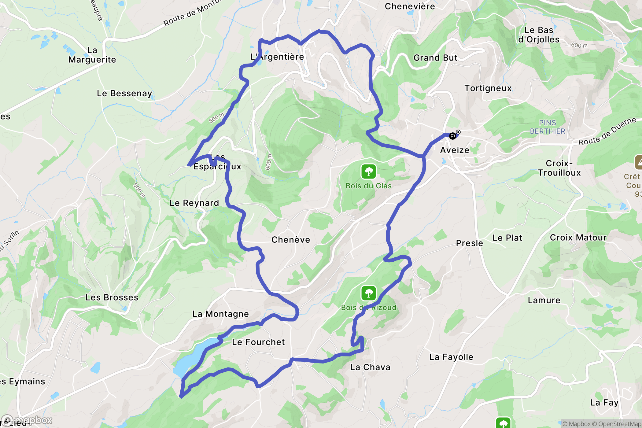 Aveize : carte du parcours de randonnée - France