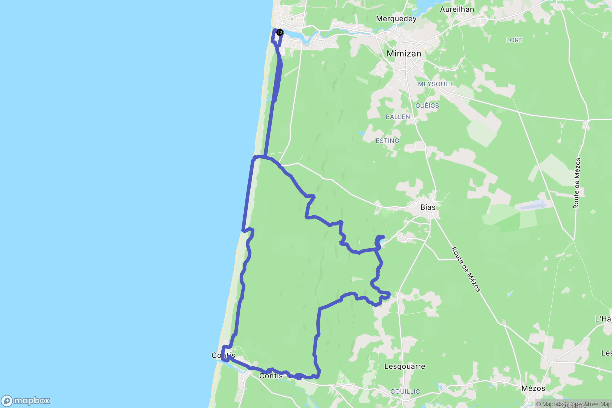 Mimizan : carte du parcours de randonnée - France