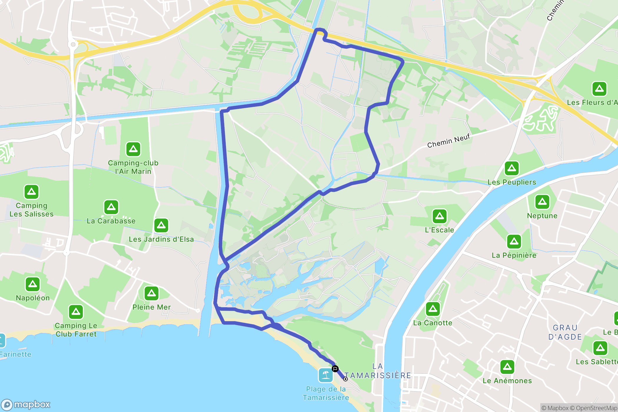 Graud-d'Agde : carte du parcours de randonnée - France