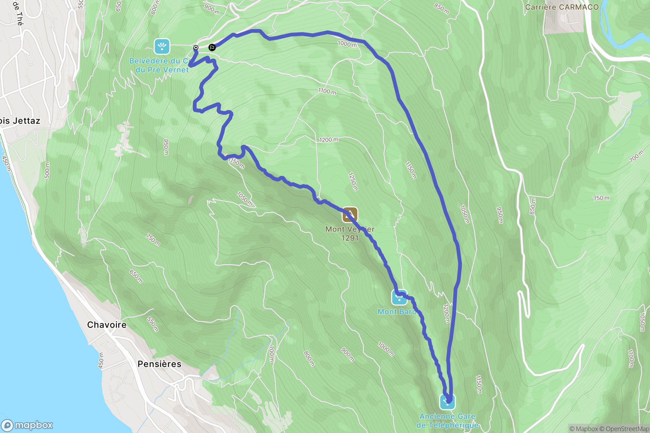 Annecy : carte du parcours de randonnée - France