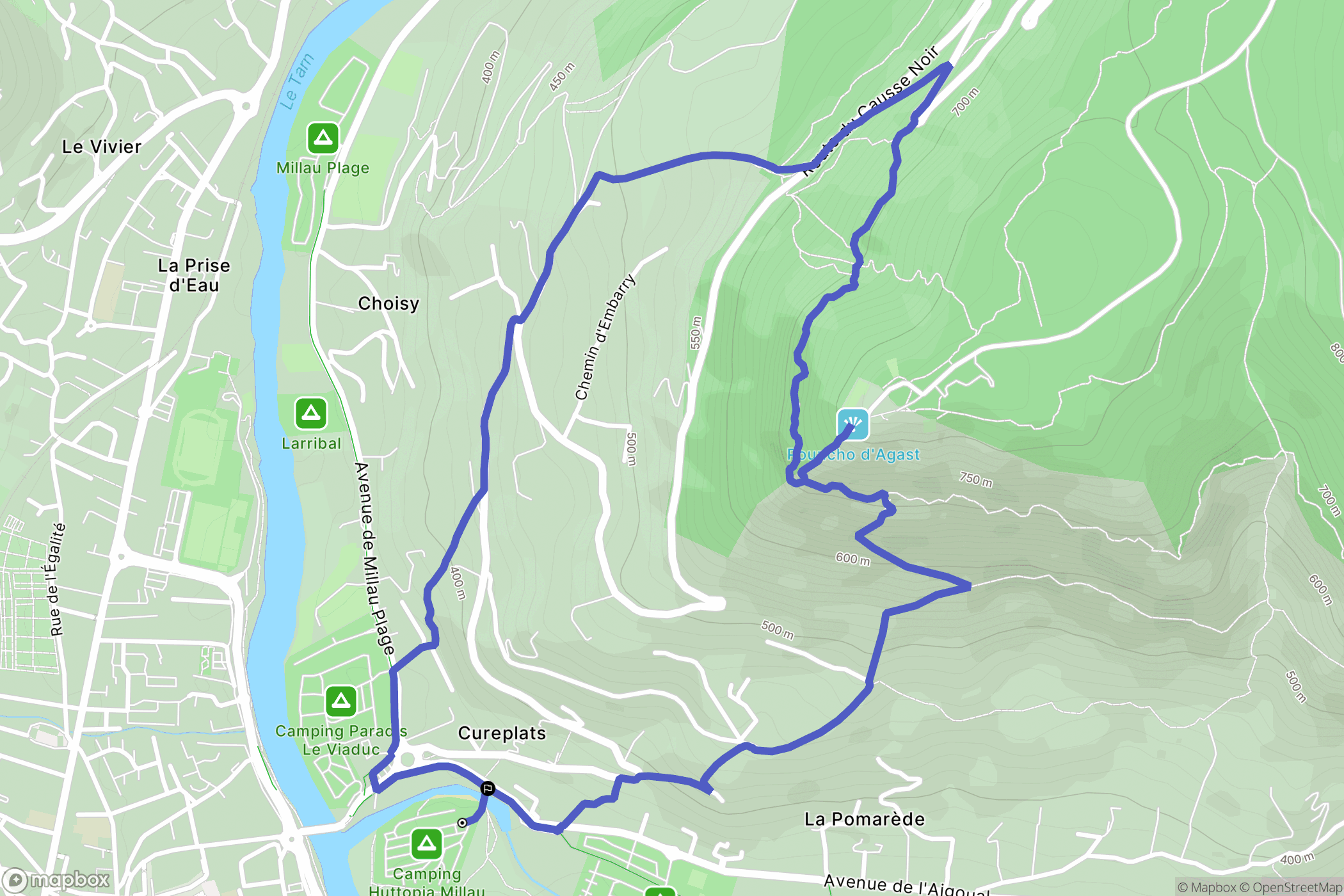 Millau : carte du parcours de randonnée - France