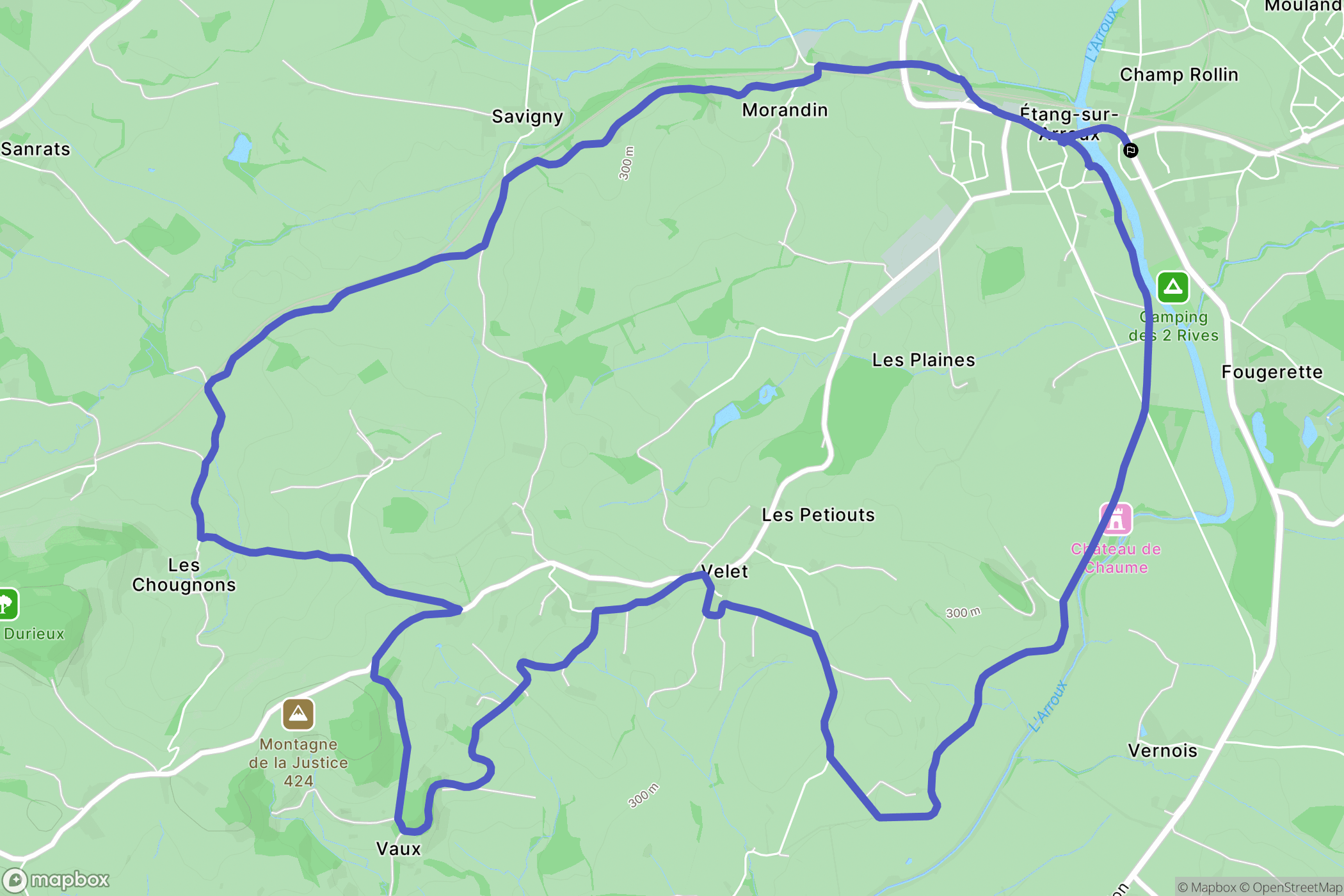 Étang-sur-Arroux : carte du parcours de randonnée - France