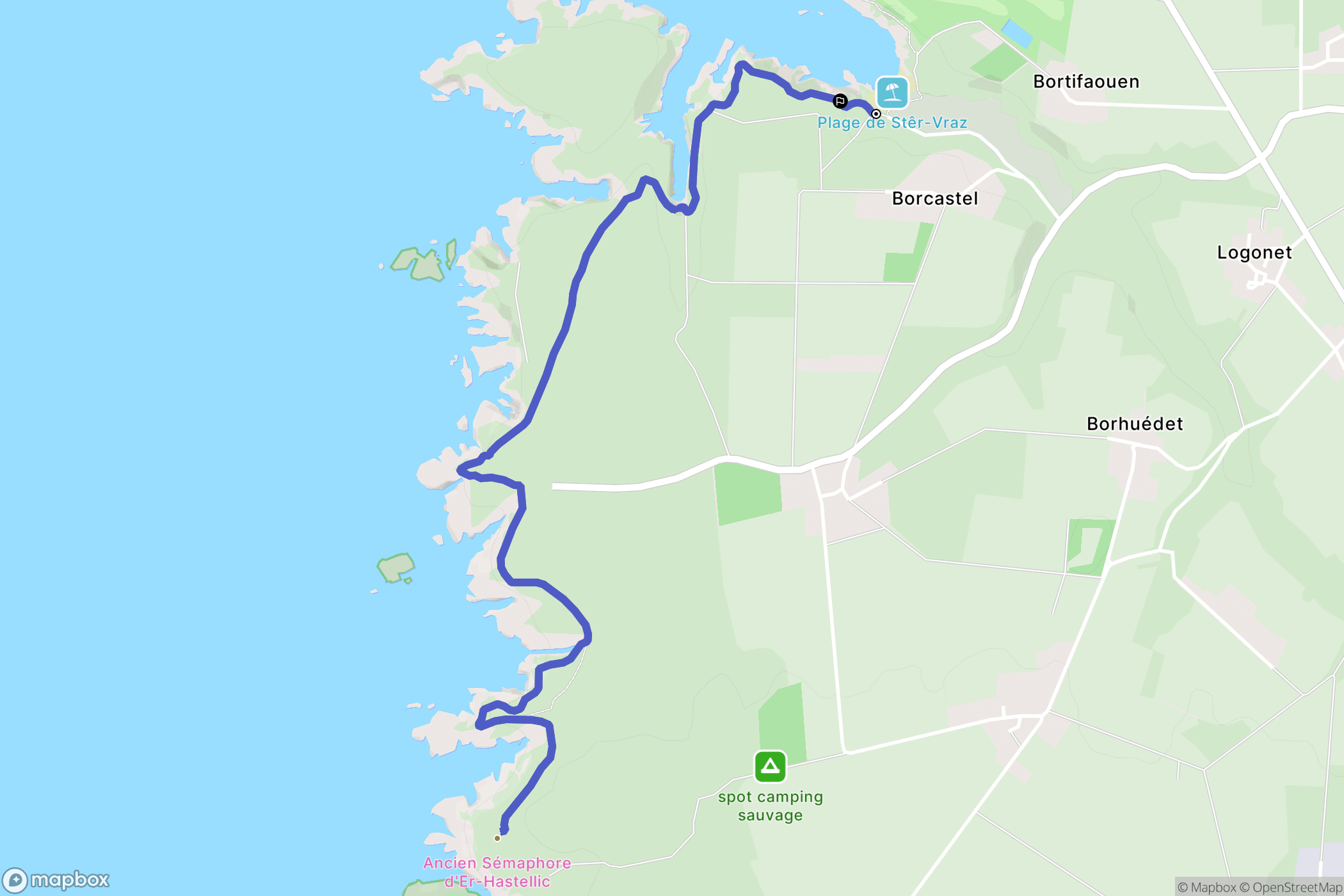 Sauzon : carte du parcours de randonnée - France