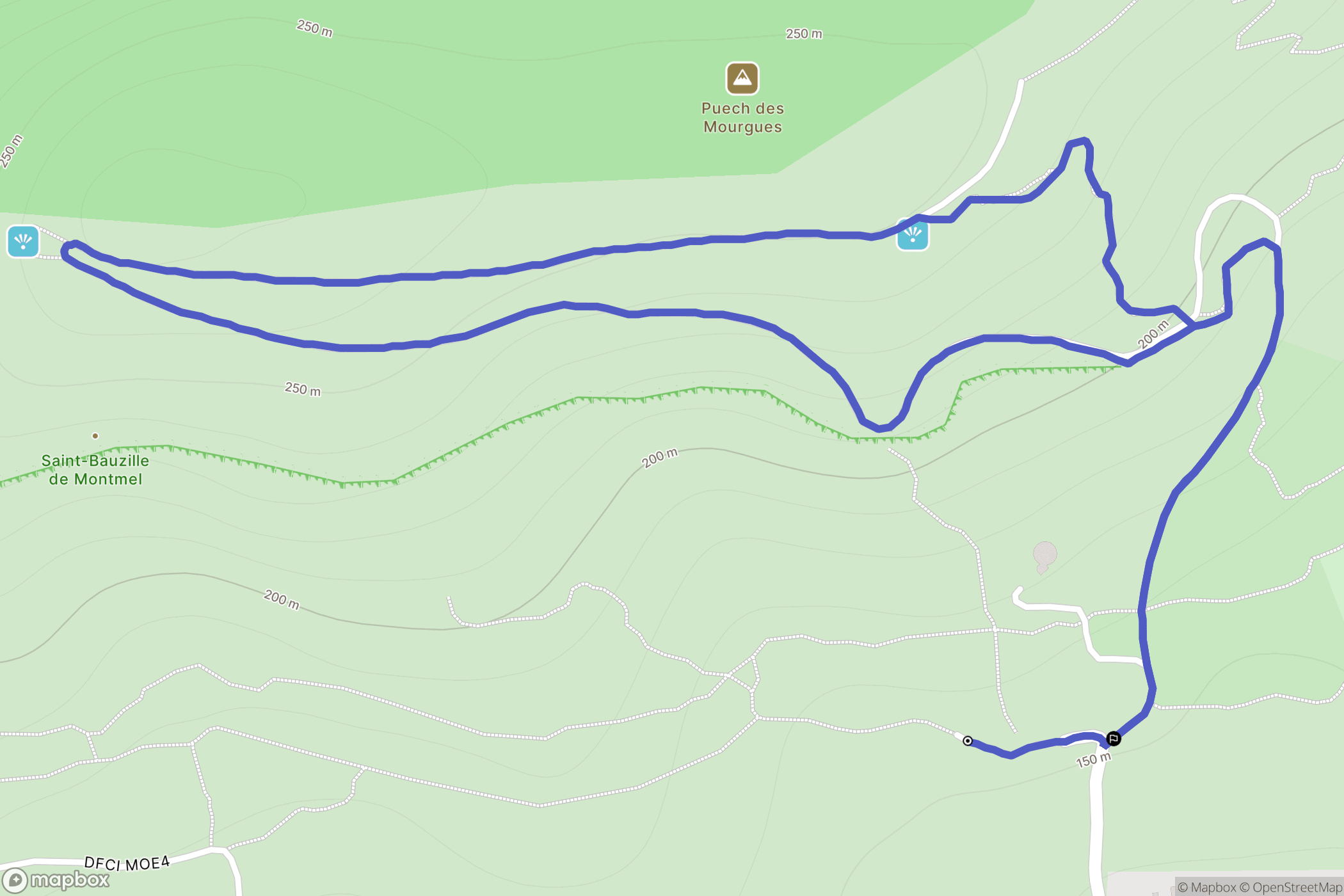 Saint-Bauzille-de-Montmel : carte du parcours de randonnée - France