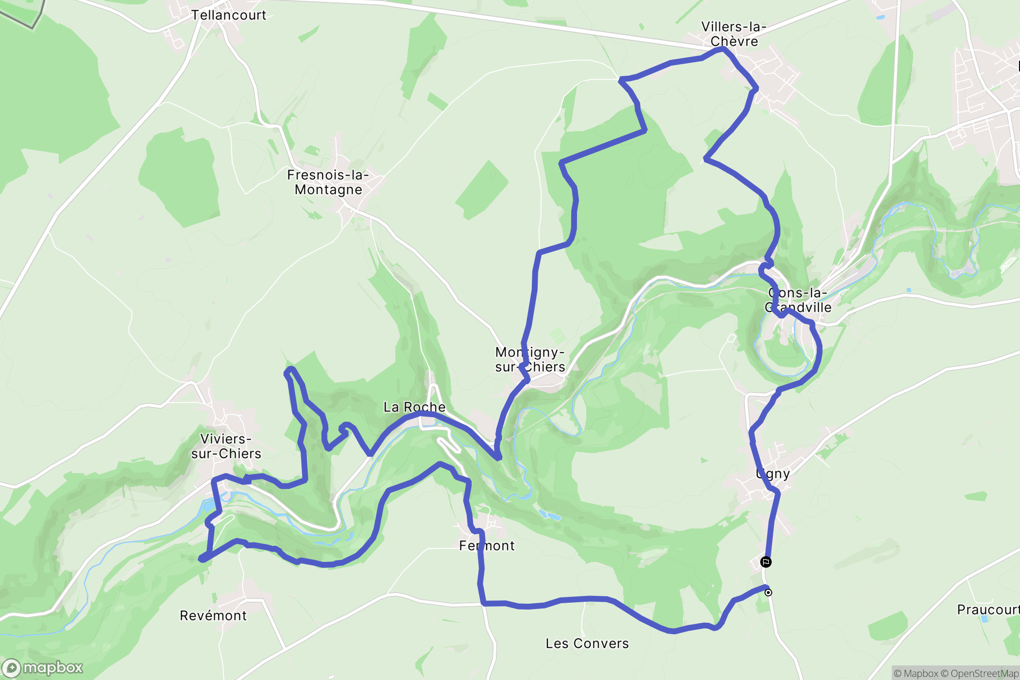 Ugny : carte du parcours de randonnée - France