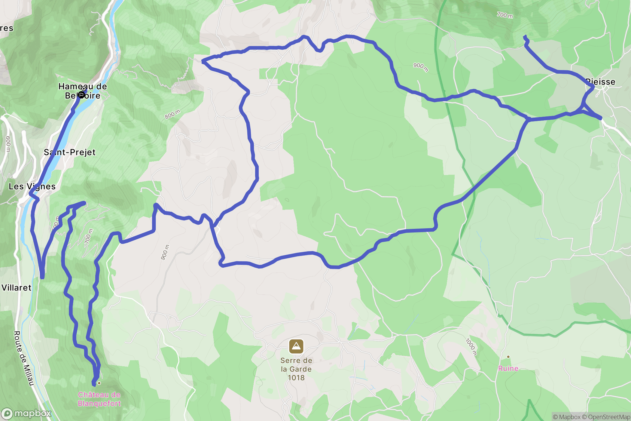 Massegros Causses Gorges : carte du parcours de randonnée - France