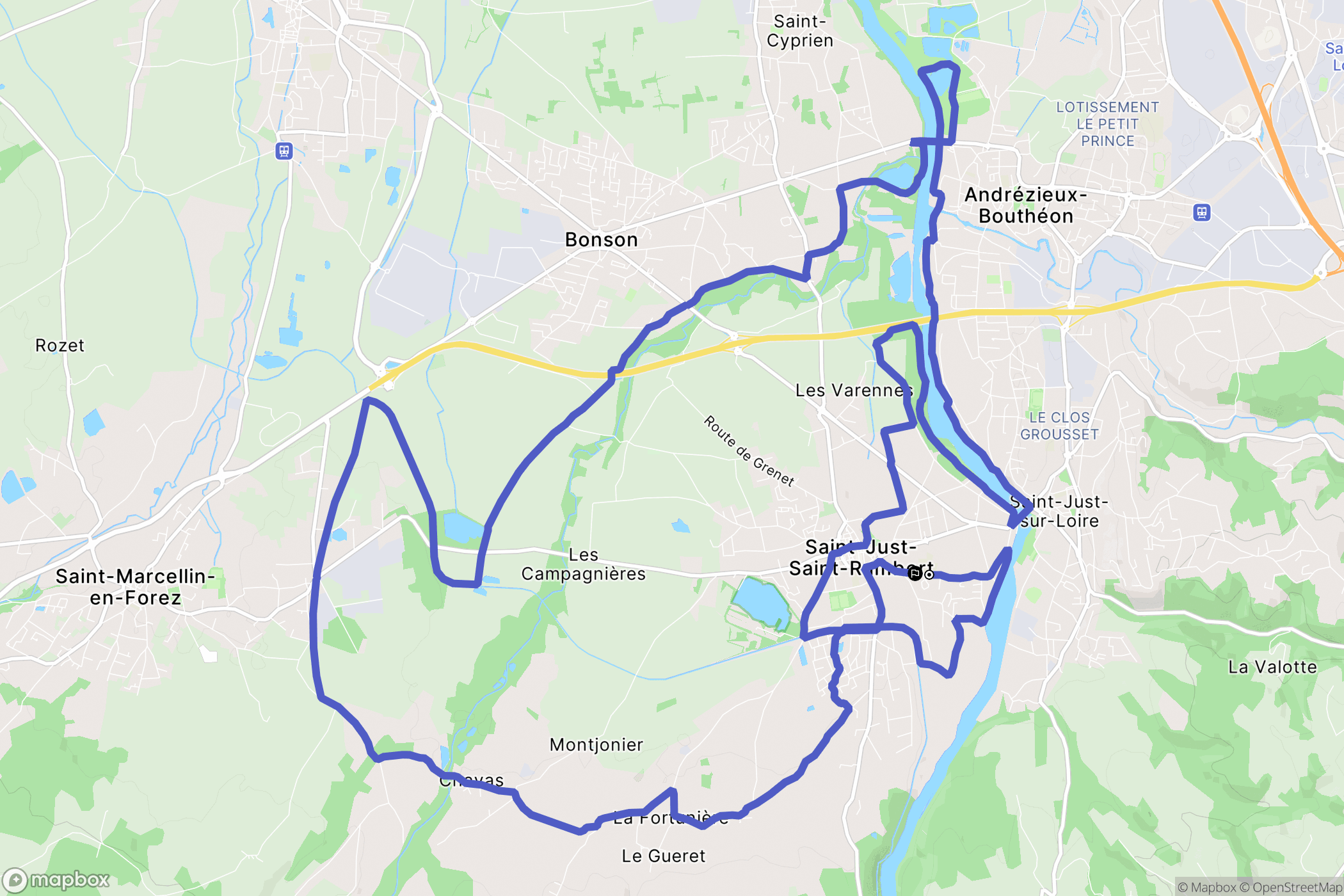 Saint-Just-Saint-Rambert : carte du parcours de randonnée - France