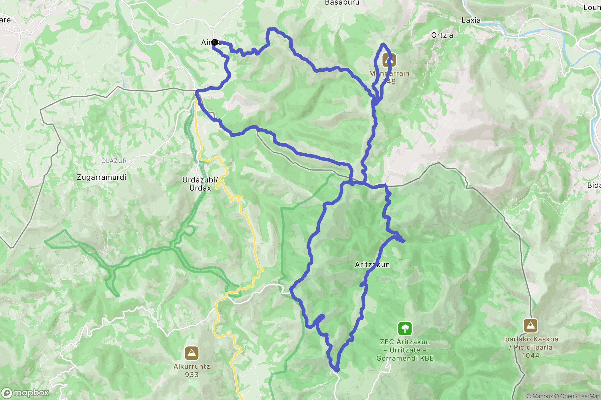 Ainhoa : carte du parcours de randonnée - France
