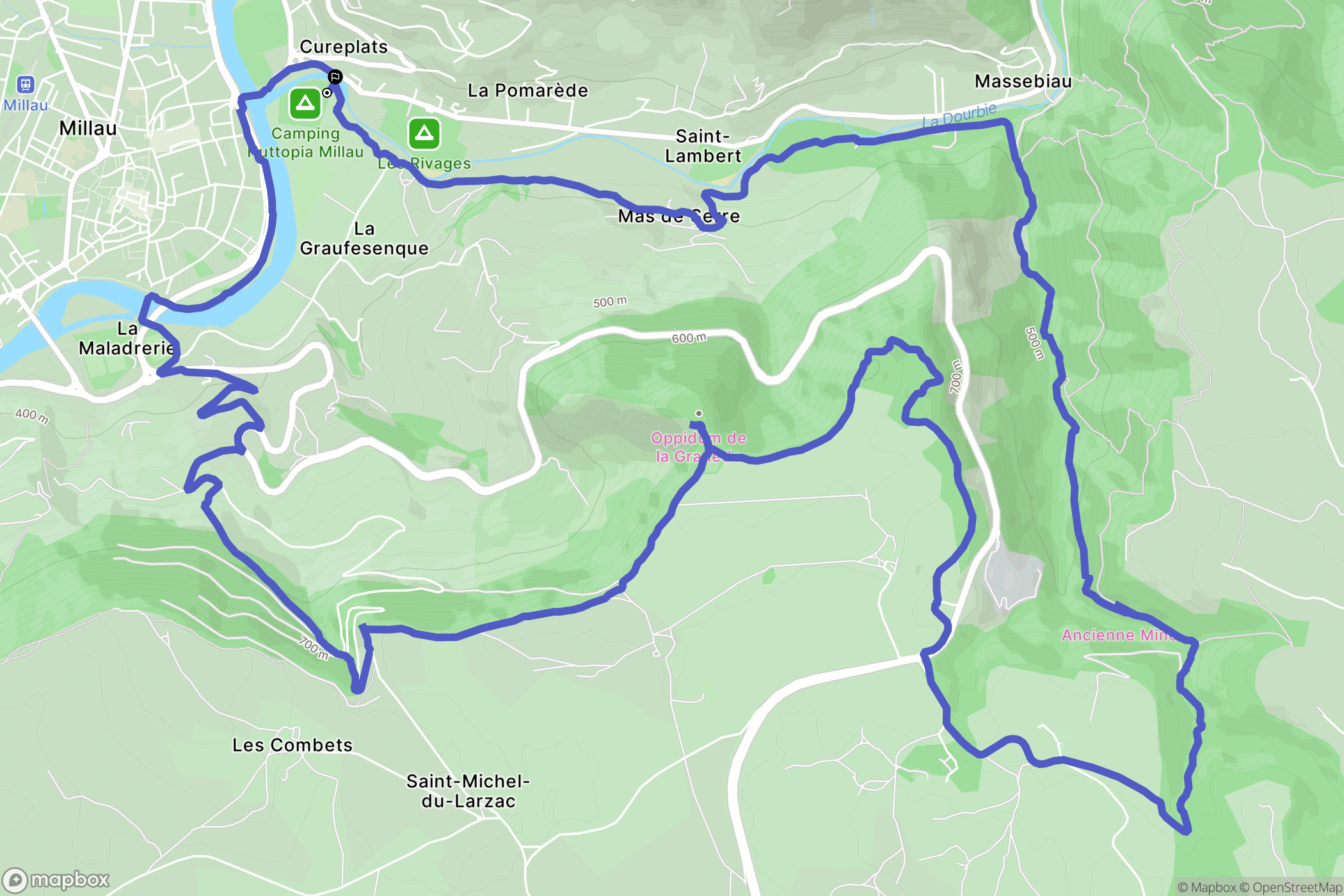 Millau : carte du parcours de randonnée - France