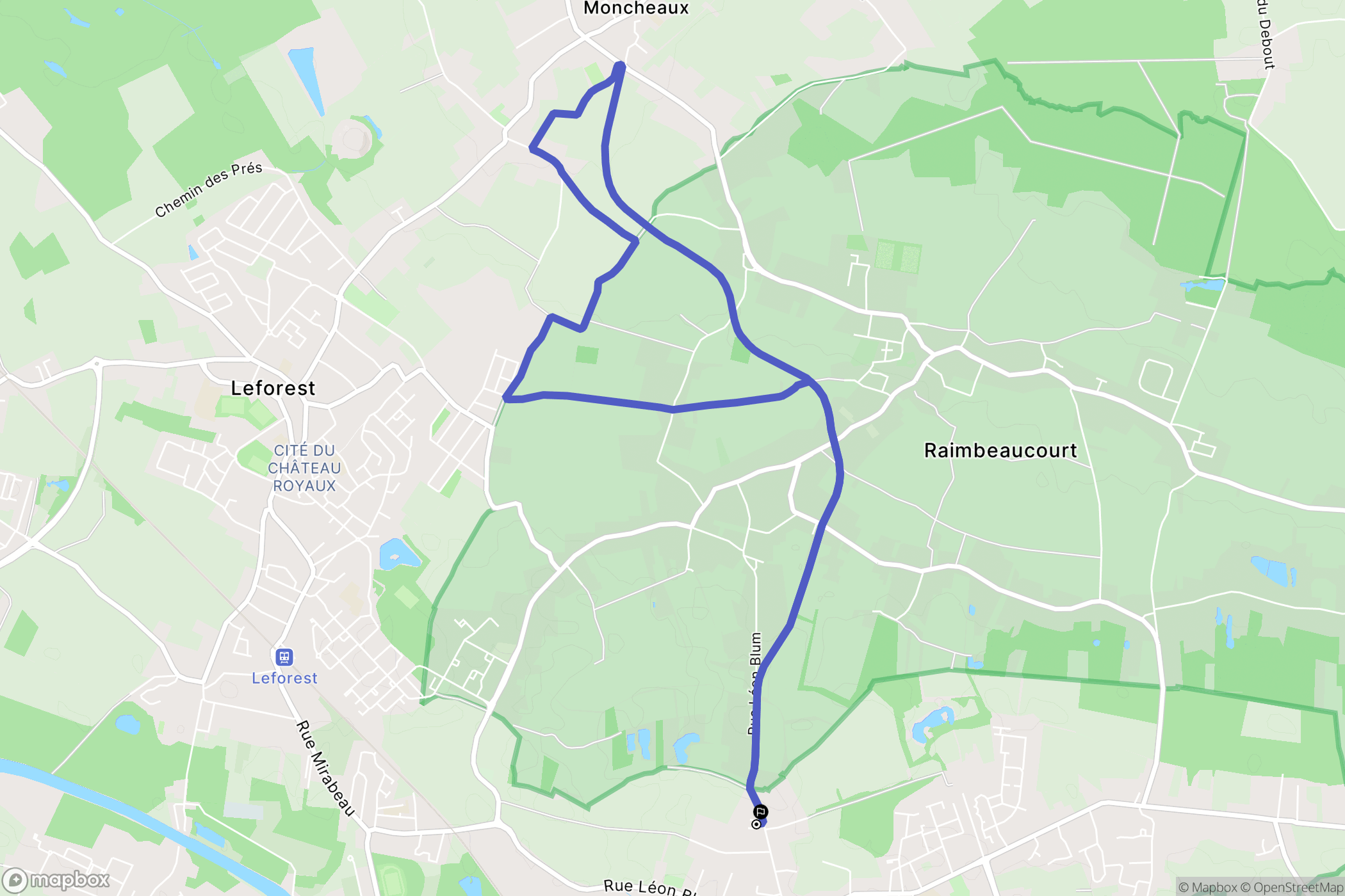 Roost-Warendin : carte du parcours de randonnée - France