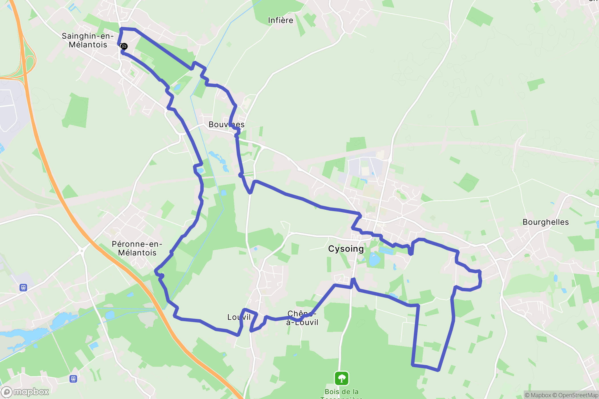 Sainghin-en-Mélantois : carte du parcours de randonnée - France