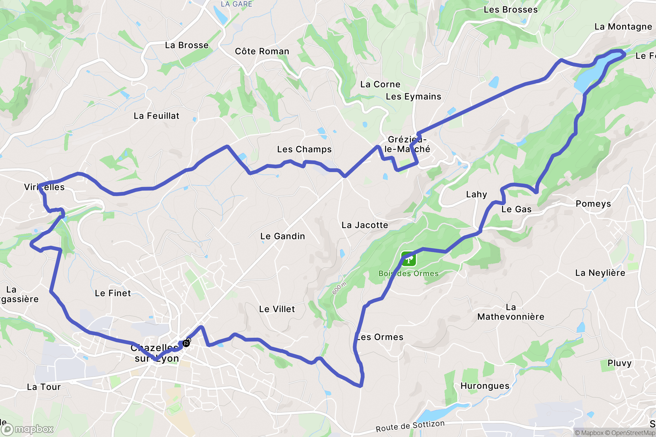 Chazelles-sur-Lyon : carte du parcours de randonnée - France