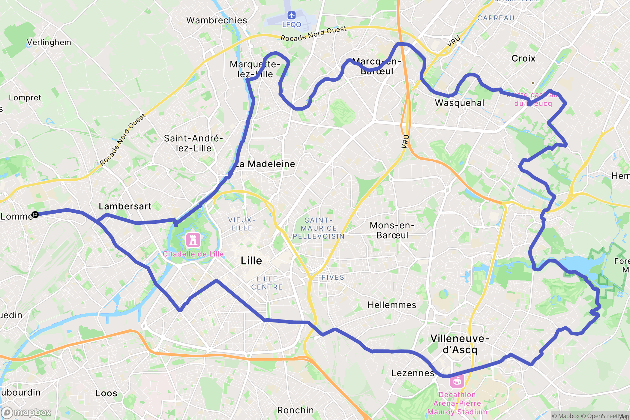 Lille : carte du parcours de randonnée - France
