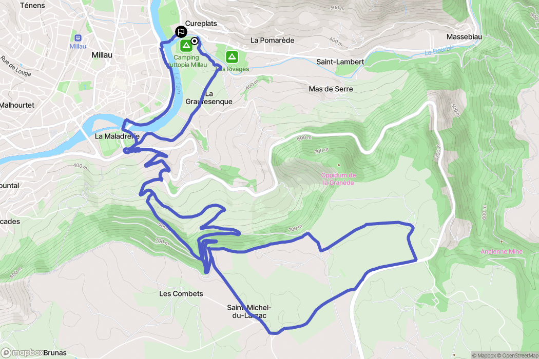 Millau : carte du parcours de randonnée - France