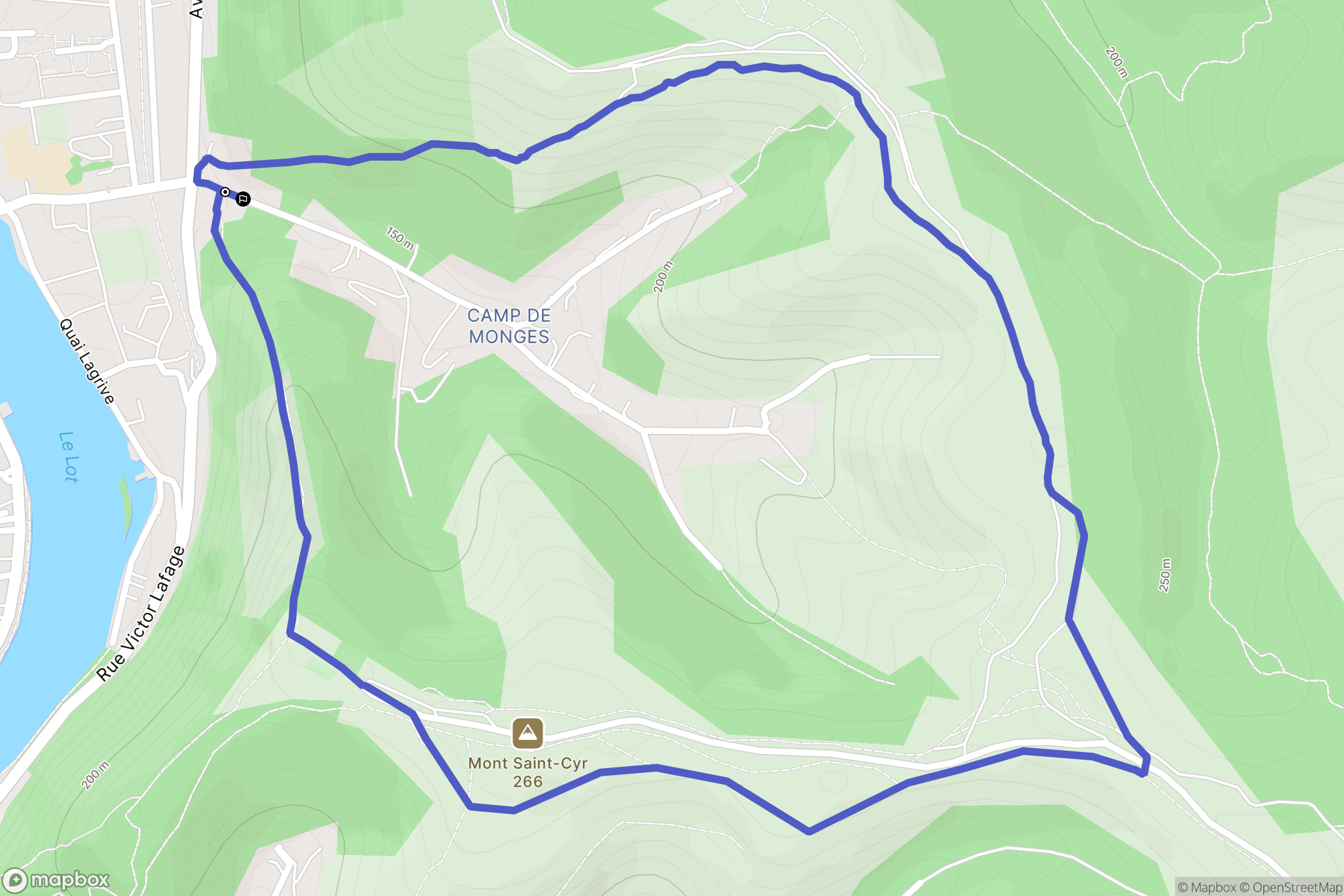Cahors : carte du parcours de randonnée - France