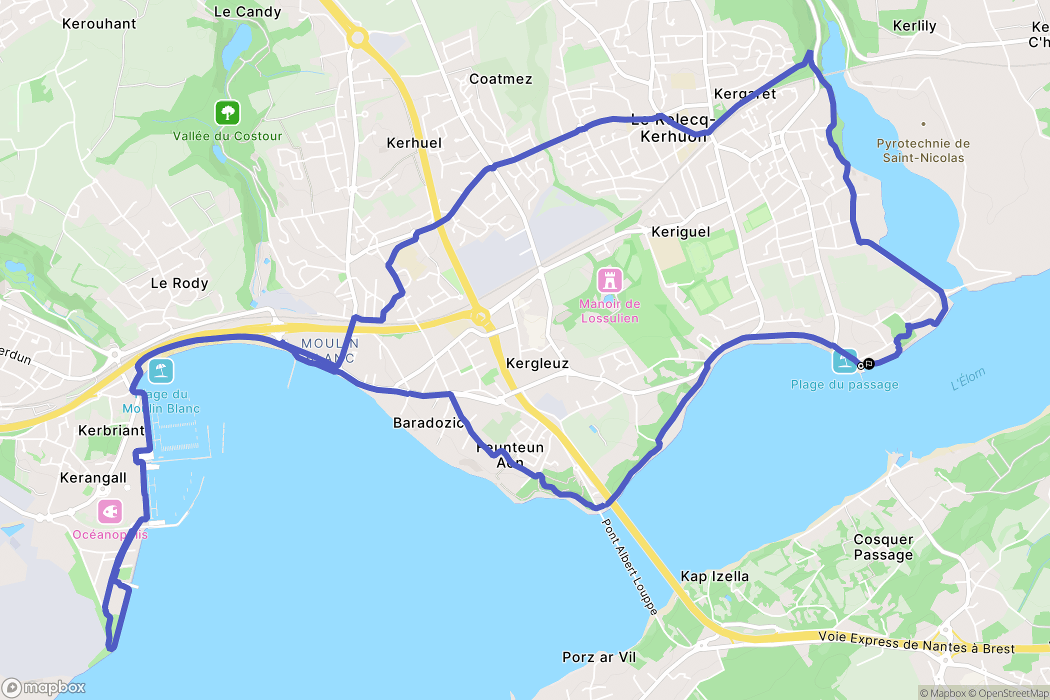 Le Relecq Kerhuon : carte du parcours de randonnée - France