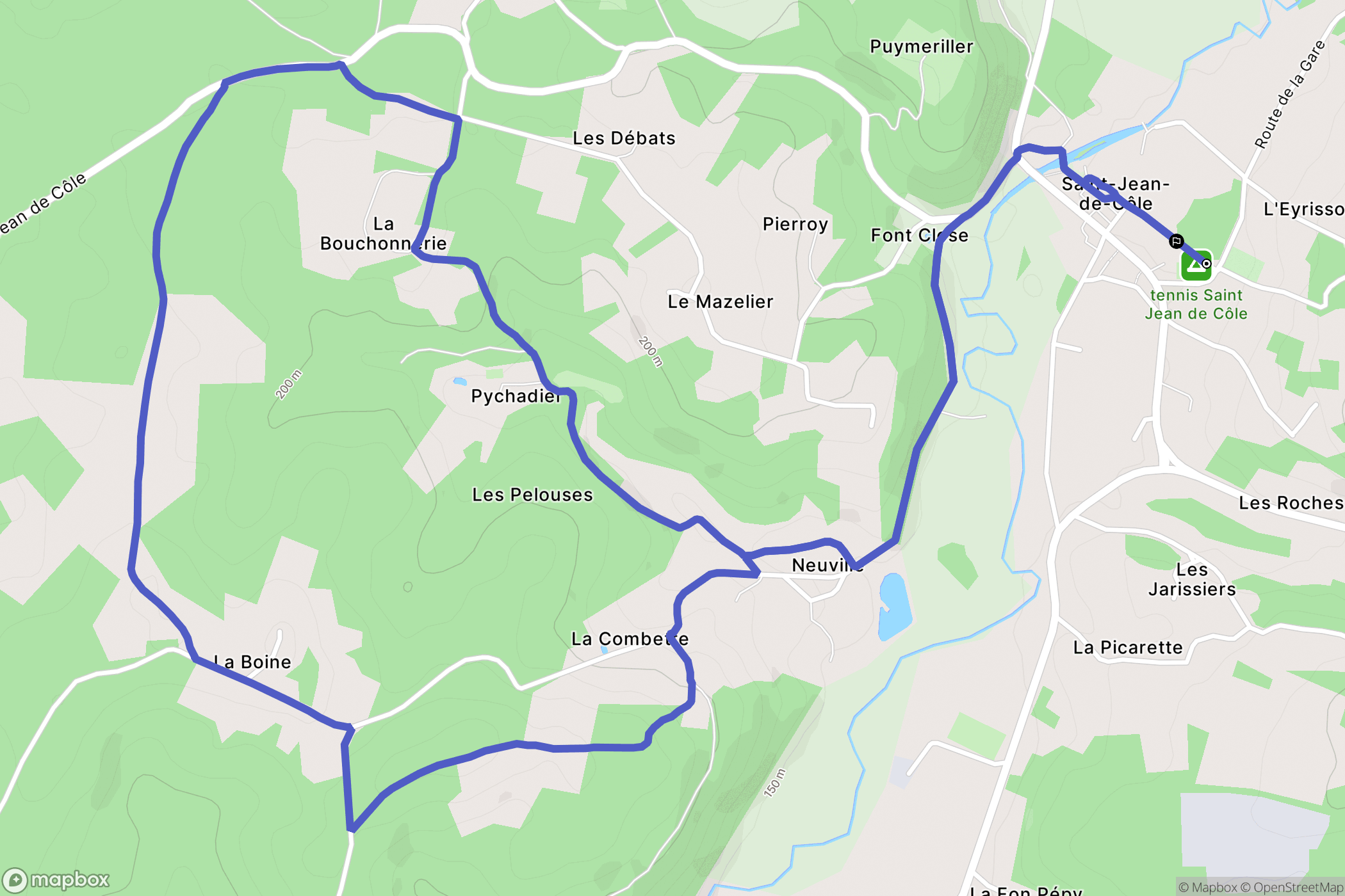 Saint-Jean-de-Côle : carte du parcours de randonnée - France