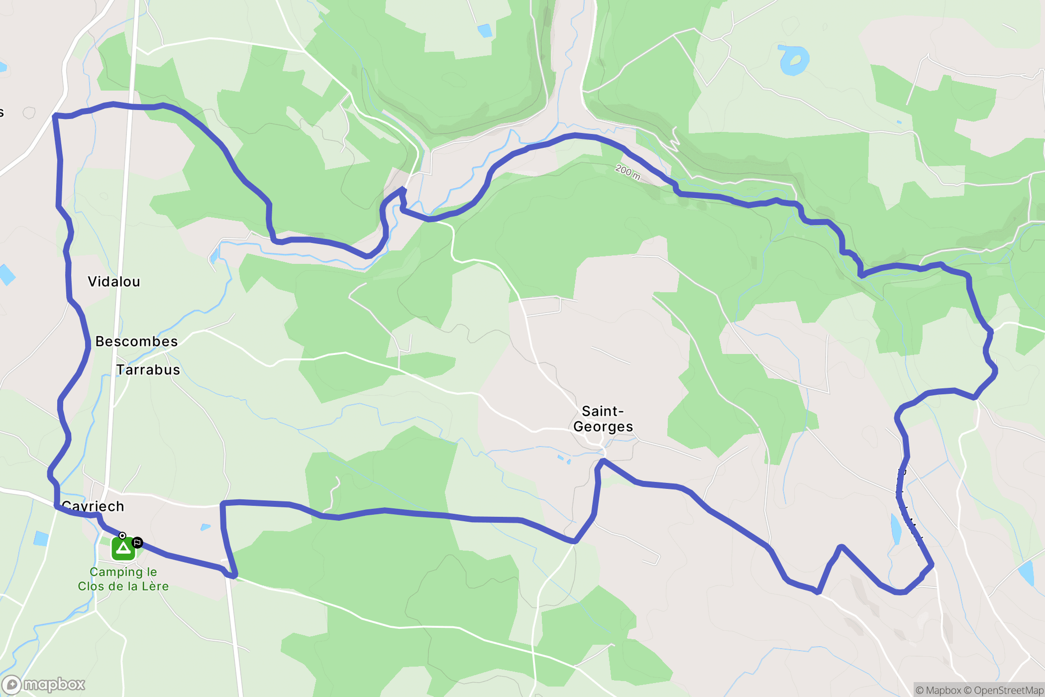 Cayriech : carte du parcours de randonnée - France