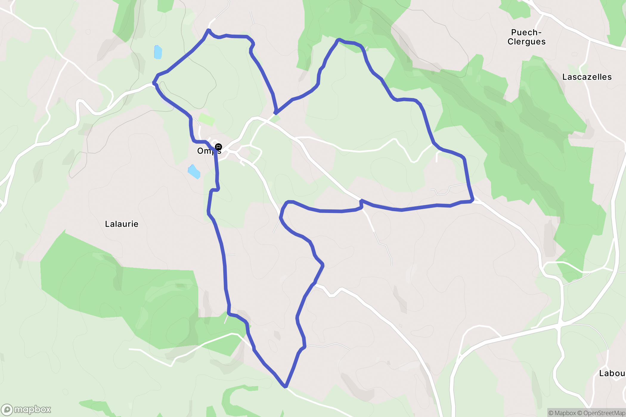 Omps : carte du parcours de randonnée - France