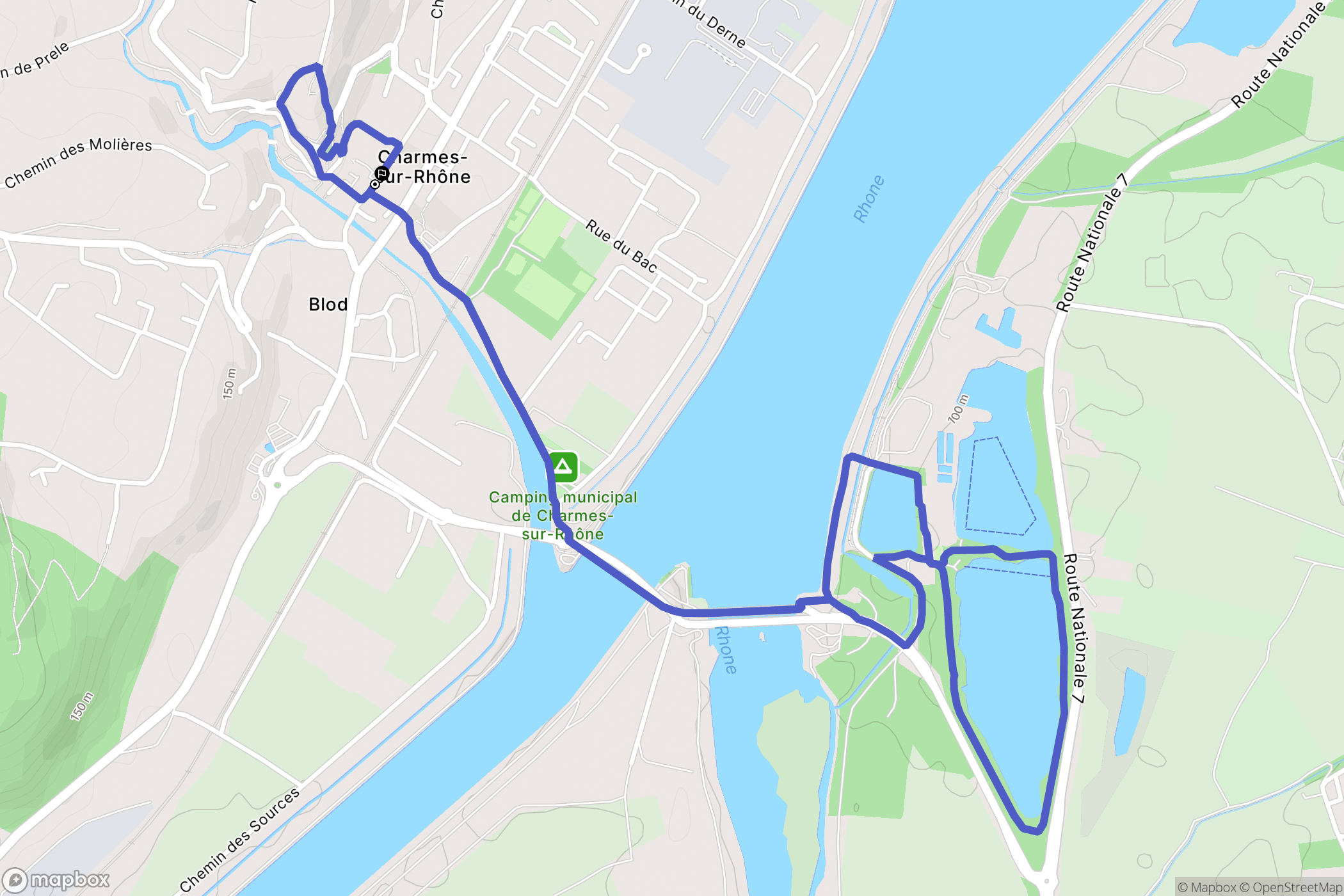 Charmes-sur-Rhône : carte du parcours de randonnée - France