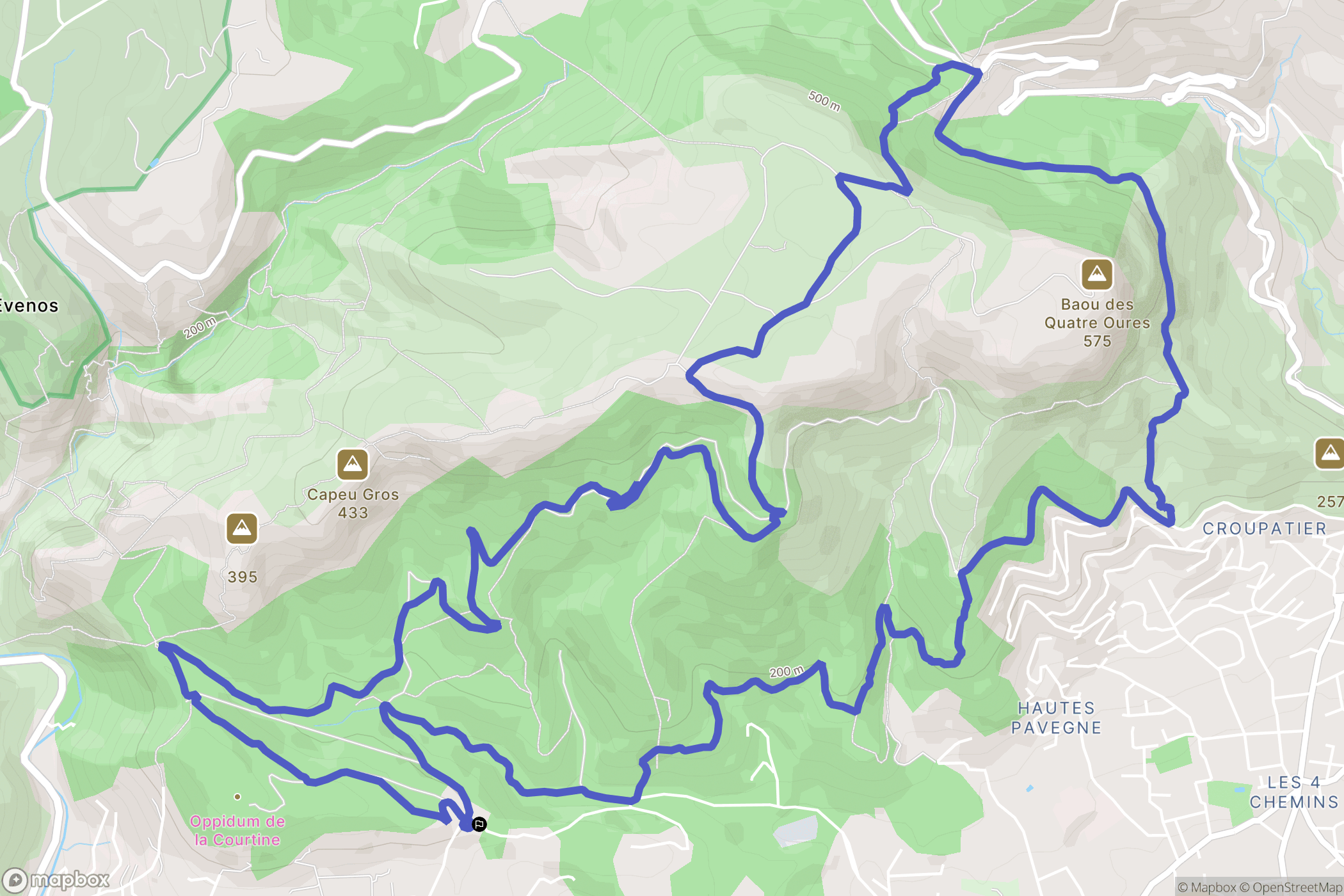 Ollioules : carte du parcours de randonnée - France