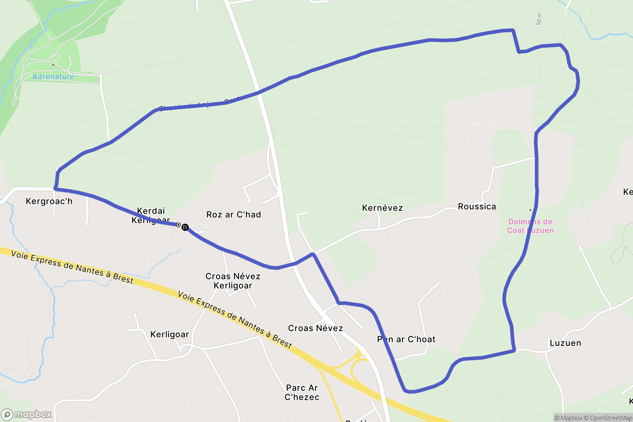 Melgven : carte du parcours de randonnée - France