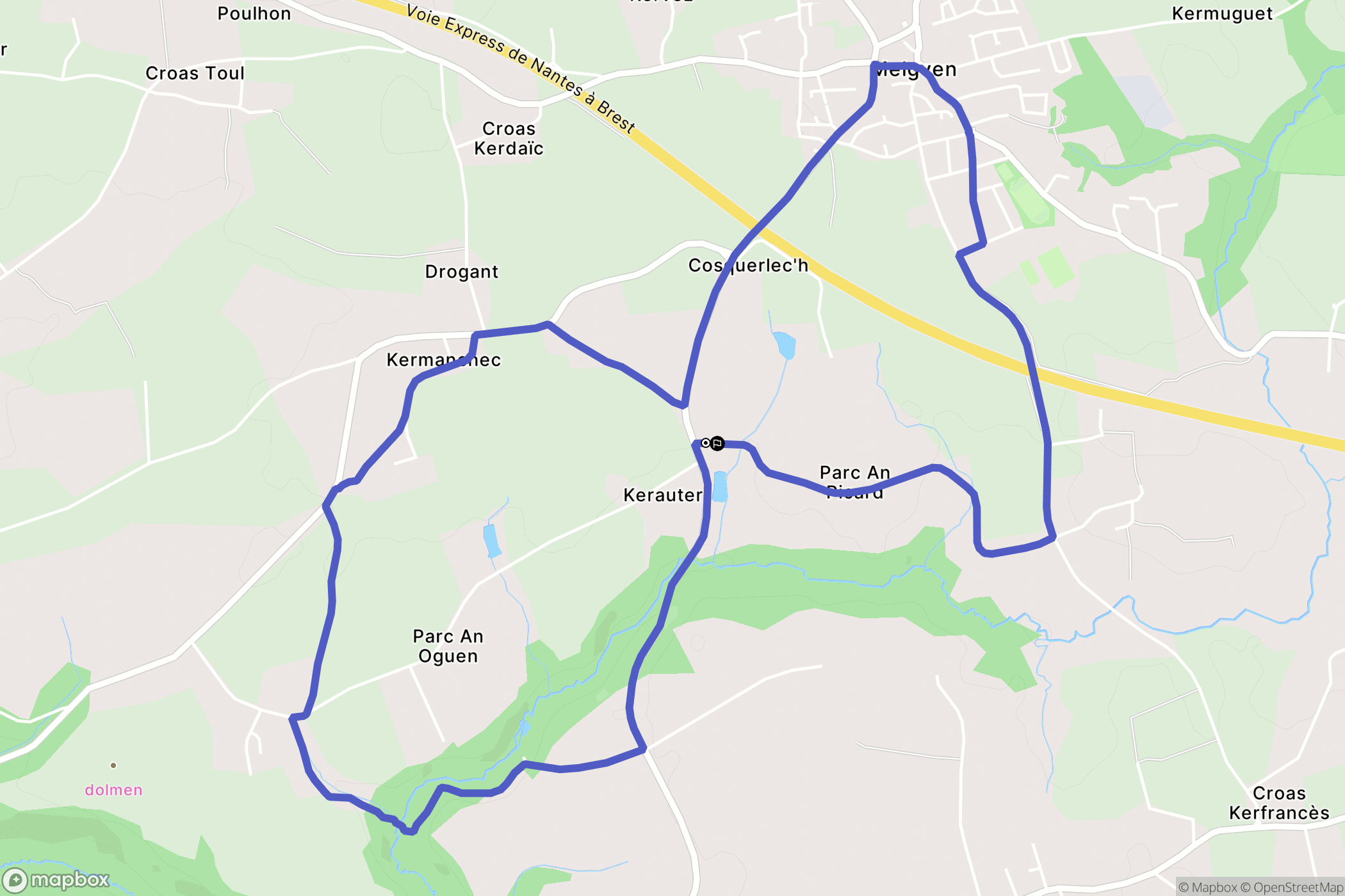 Melgven : carte du parcours de randonnée - France