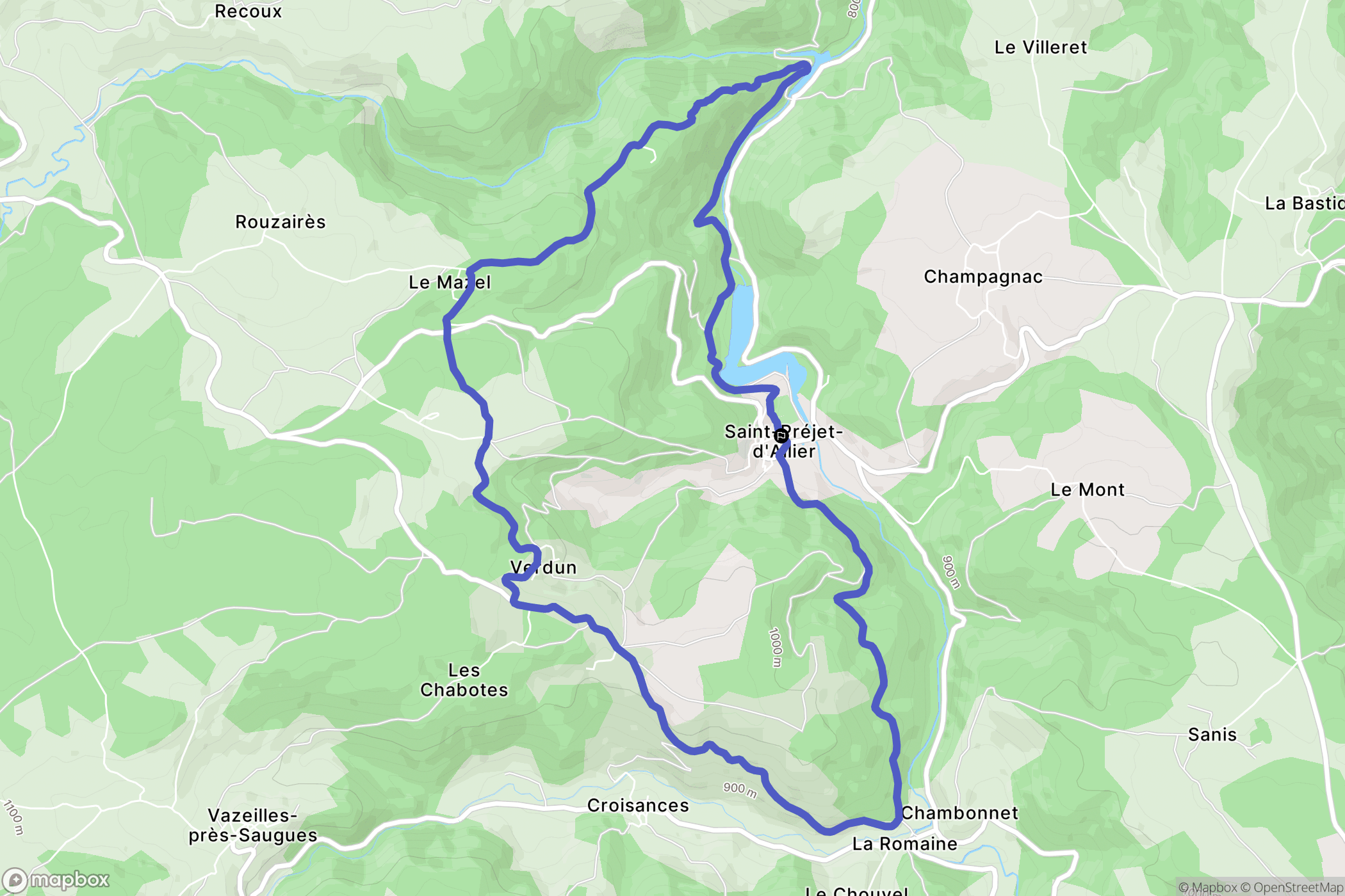 Saint-Préjet-d'Allier : carte du parcours de randonnée - France