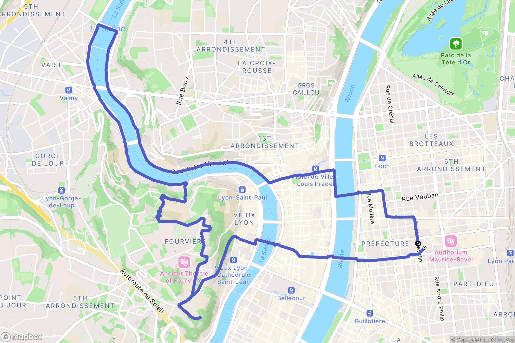 Lyon : carte du parcours de randonnée - France
