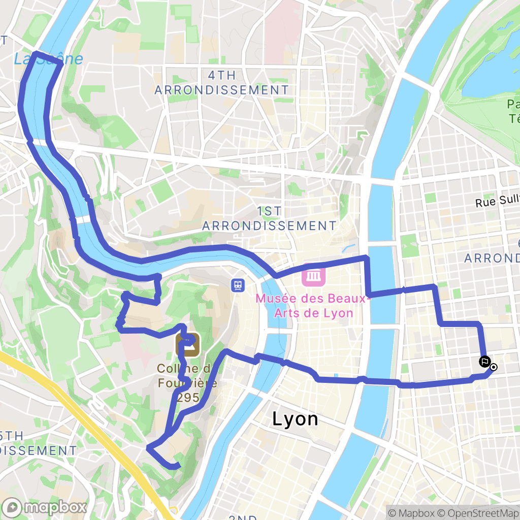 Lyon : carte du parcours de randonnée - France
