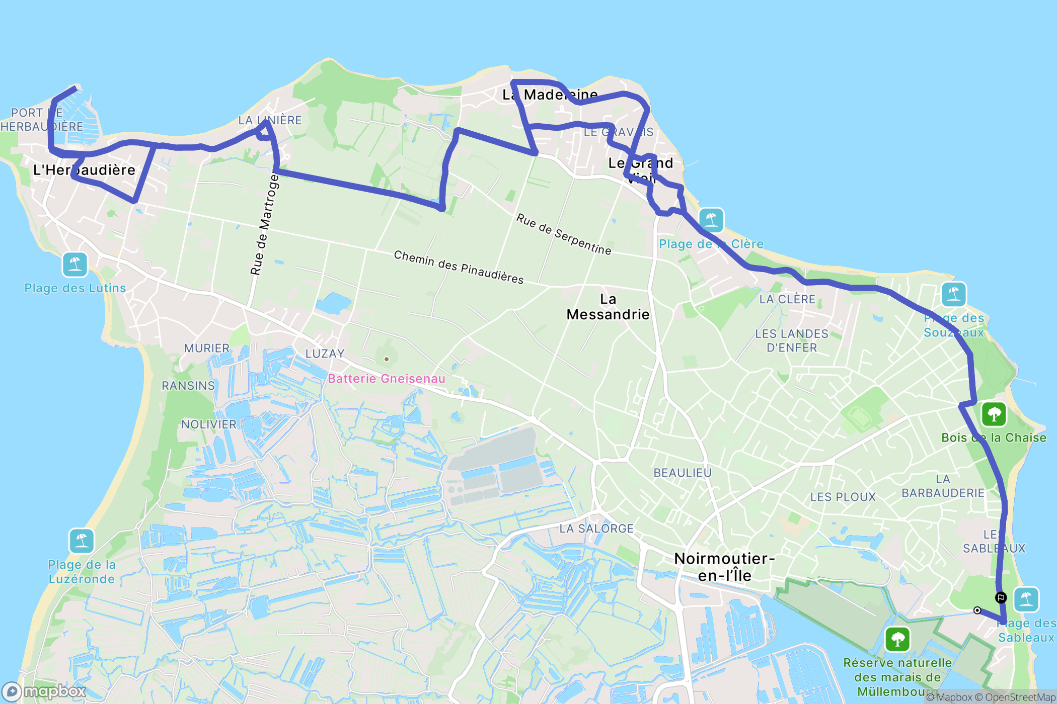 Noirmoutier-en-l'Île : carte du parcours de randonnée - France