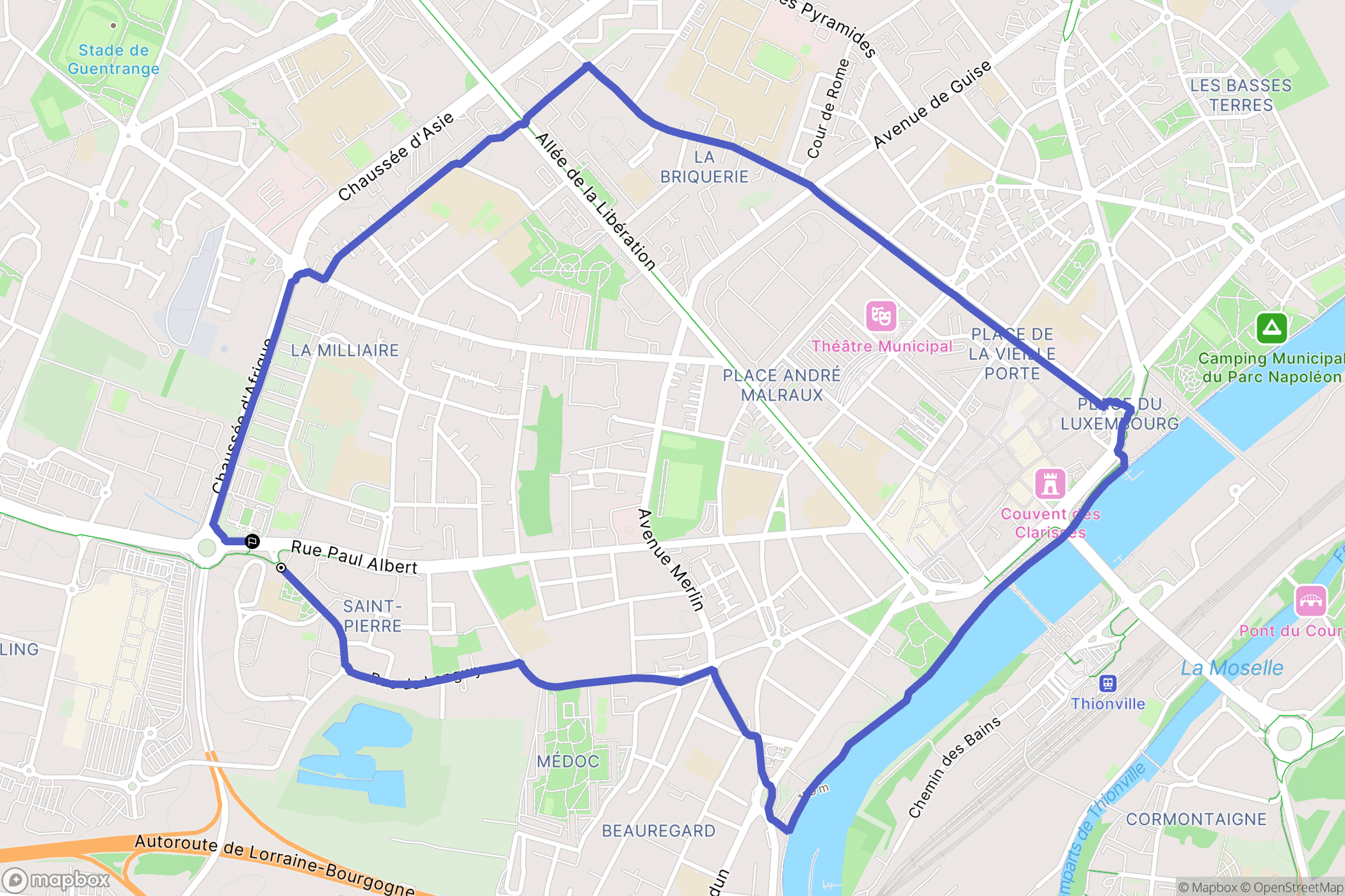 Thionville : carte du parcours de randonnée - France