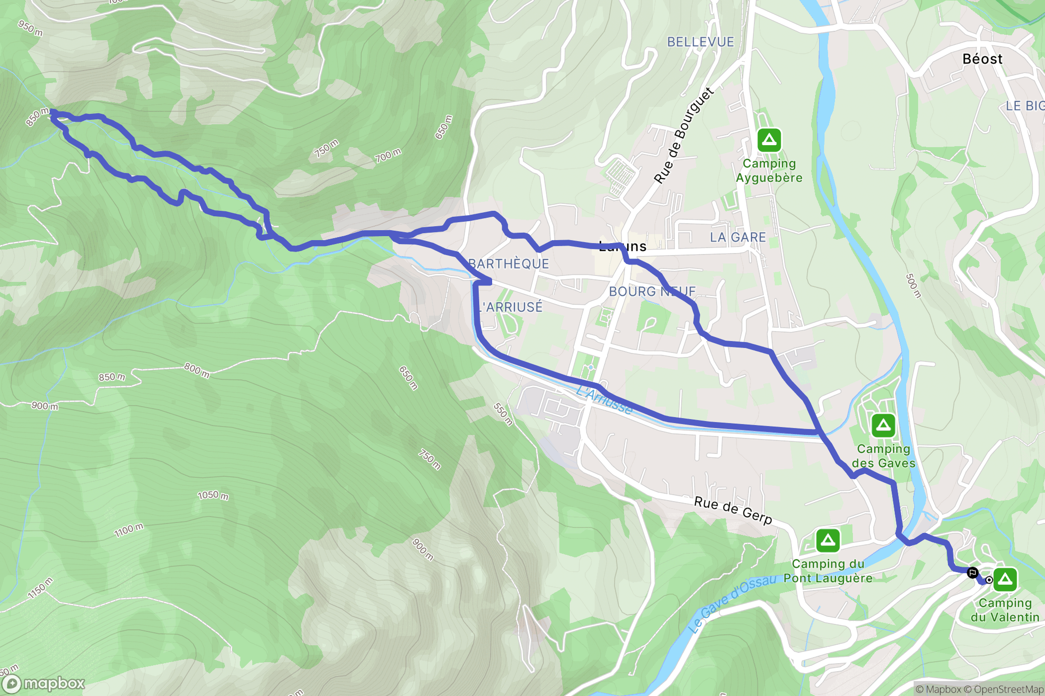 Laruns : carte du parcours de randonnée - France