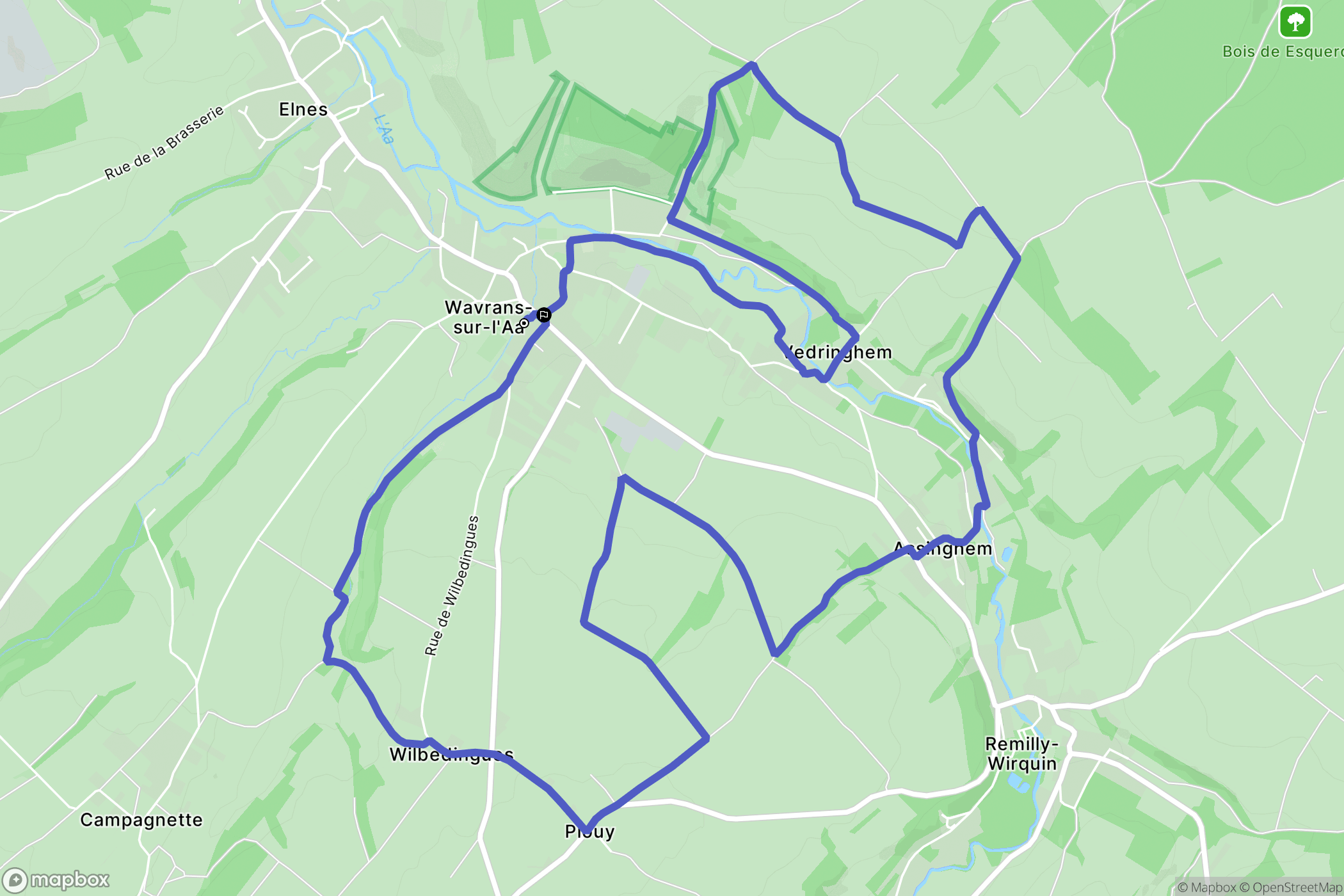Wavrans-sur-l'Aa : carte du parcours de randonnée - France