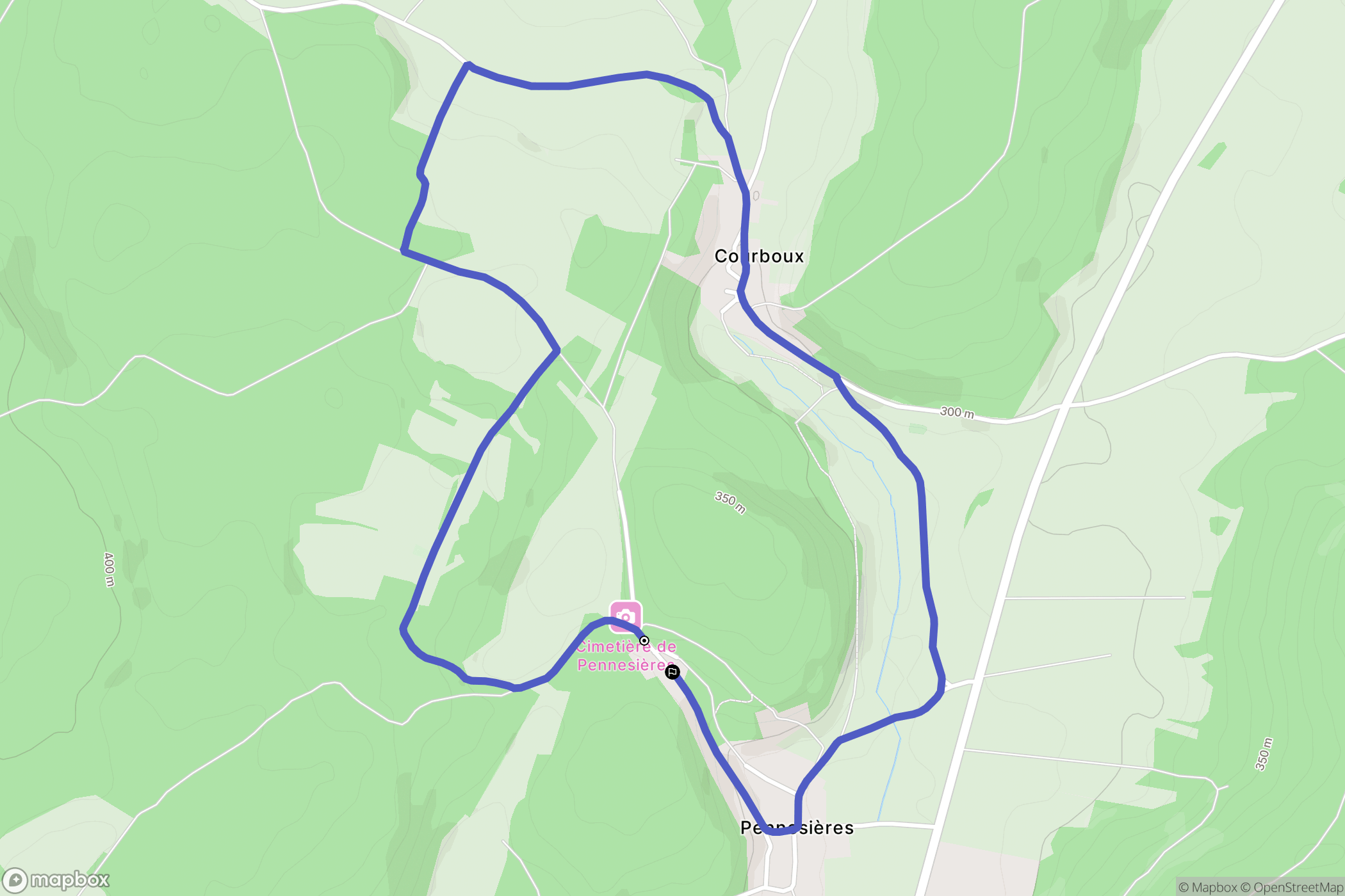 Pennesières : carte du parcours de randonnée - France