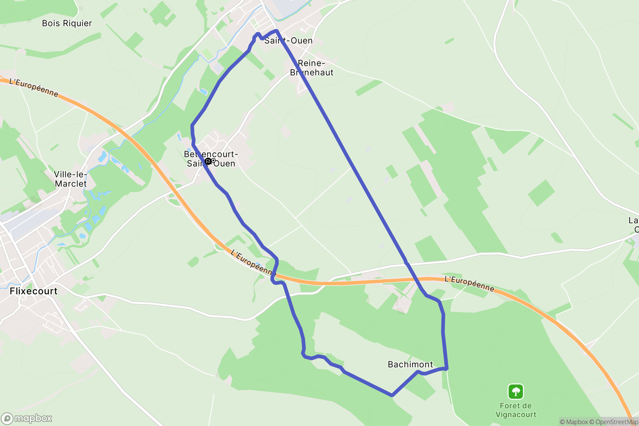 Bettencourt Saint Ouen : carte du parcours de randonnée - France