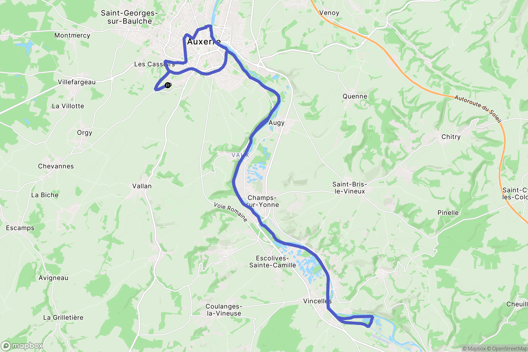 Auxerre : carte du parcours de randonnée - France