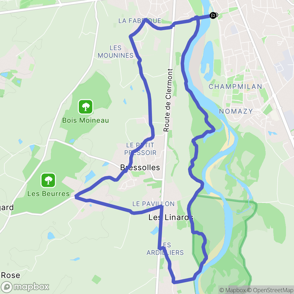 Moulins : carte du parcours de randonnée - France