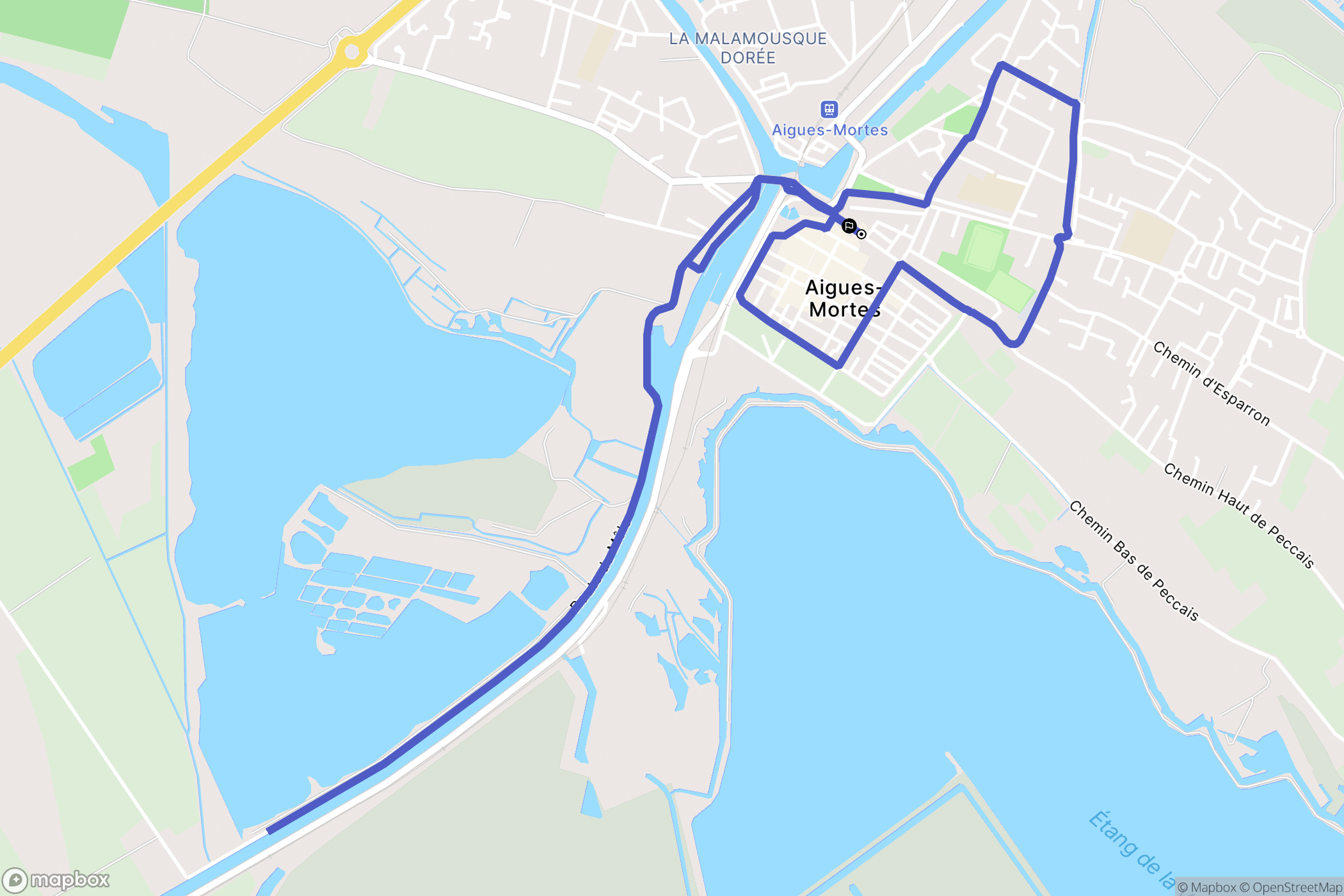 Aigues-Mortes : carte du parcours de randonnée - France